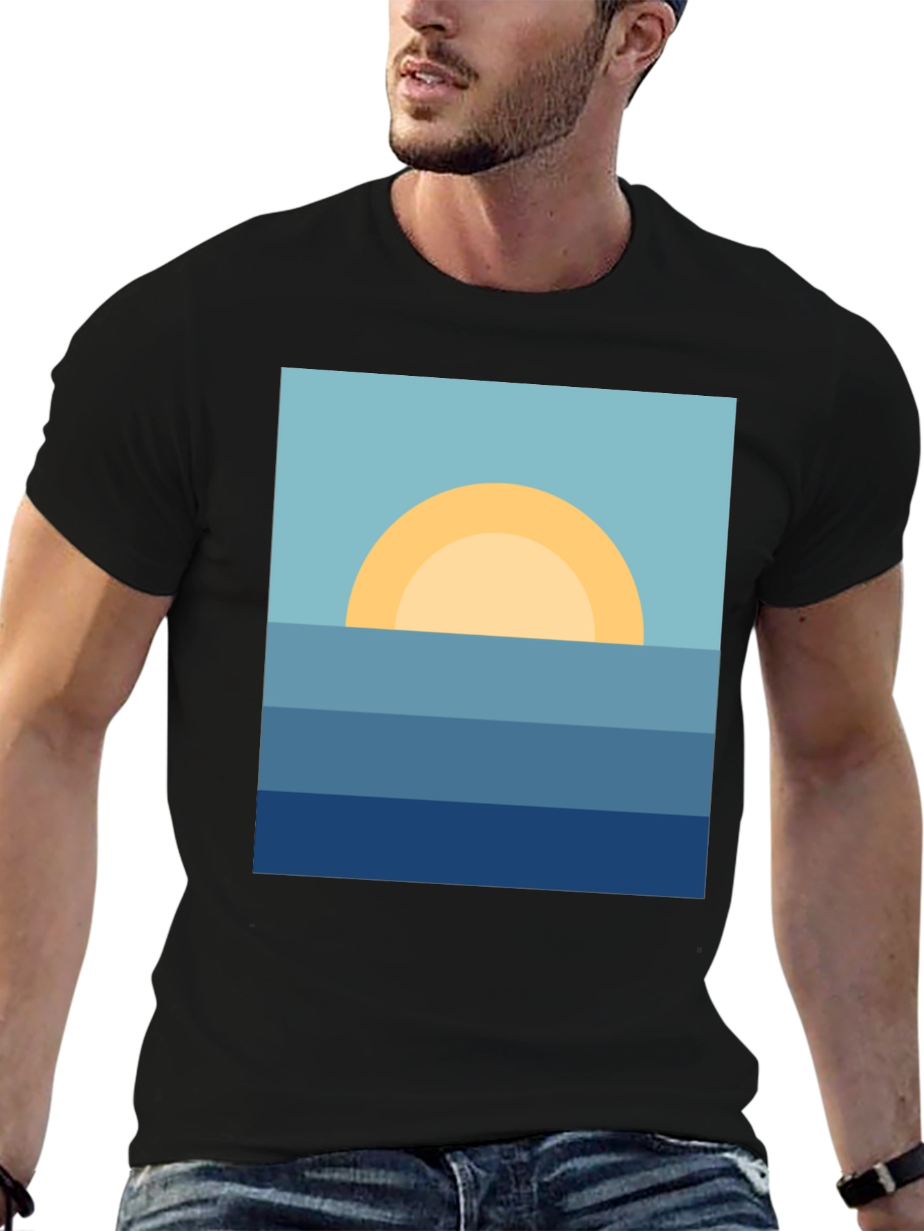 Black Sunrise Ocean Graphic Tee - Stylish & Relaxed Fit view 6