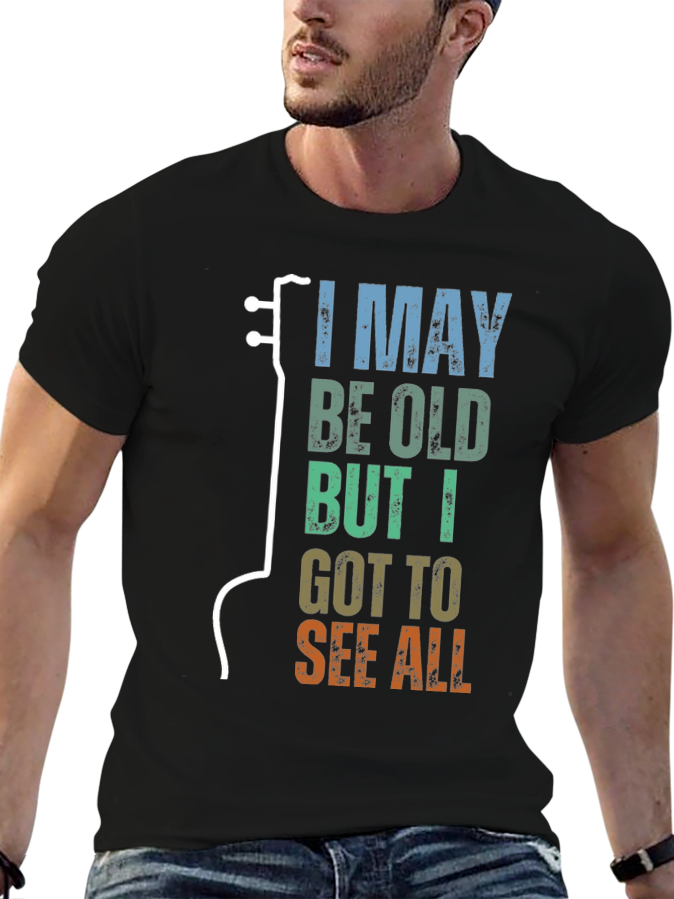 Black I May Be Old Guitar Lover T-Shirt view 6