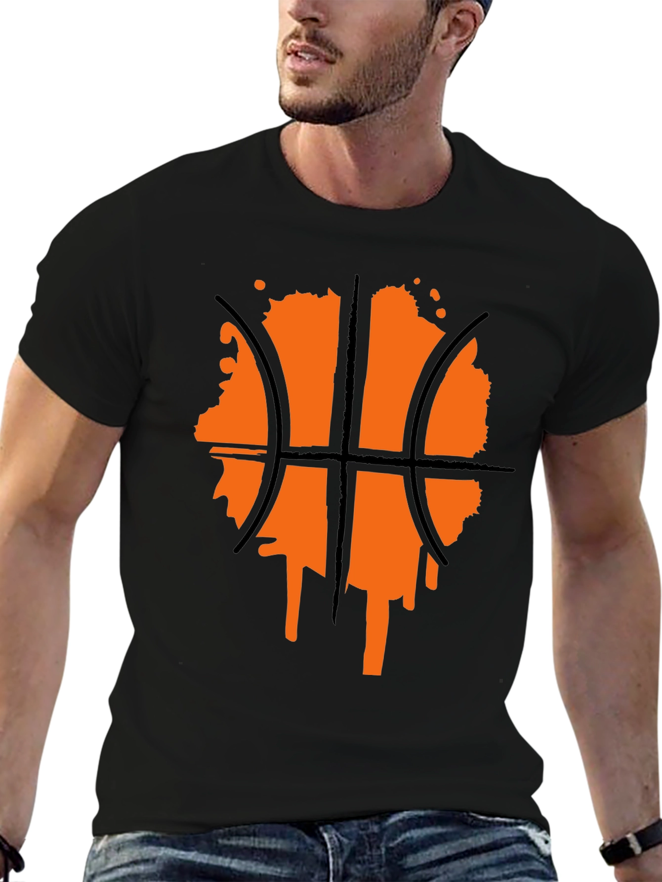 Black Basketball Graphic Tee - Black Crew Neck Shirt view 6