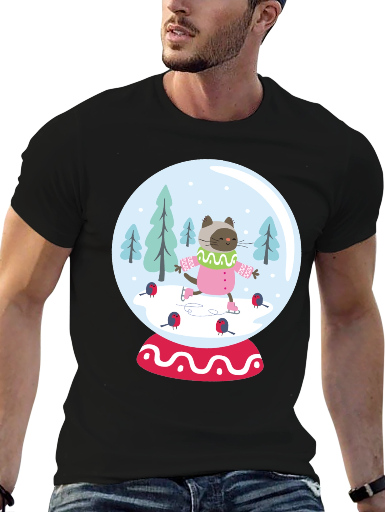 Black Cat Snow Globe Graphic Tee - Black Cotton Blend view 6