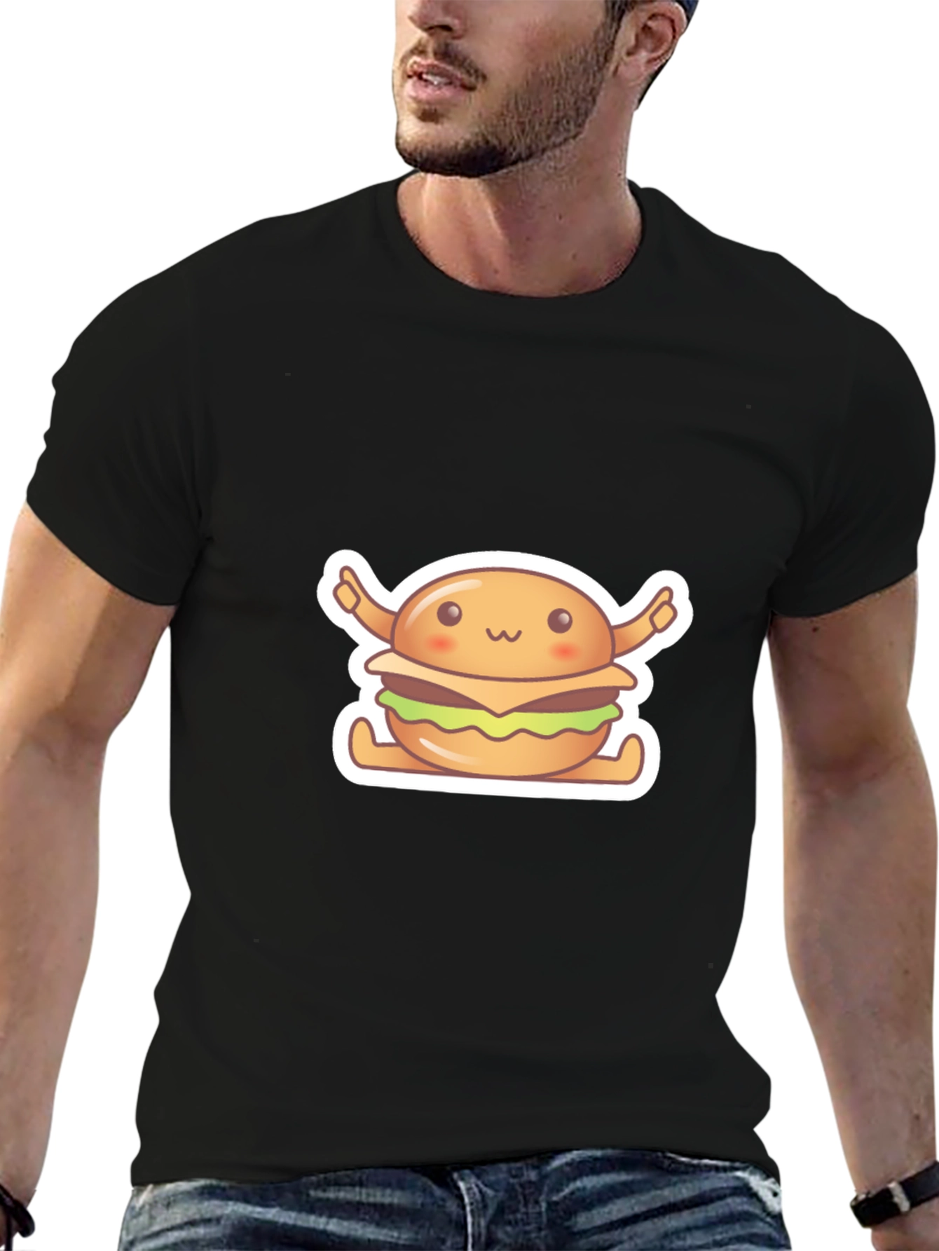 Black Kawaii Burger Graphic Tee - Unisex Black T-Shirt view 6