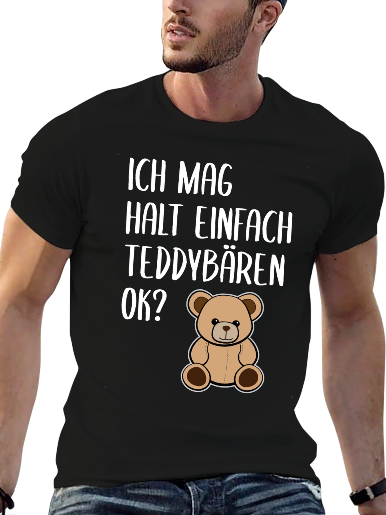 Black I Just Really Like Teddy Bears OK? T-Shirt view 6