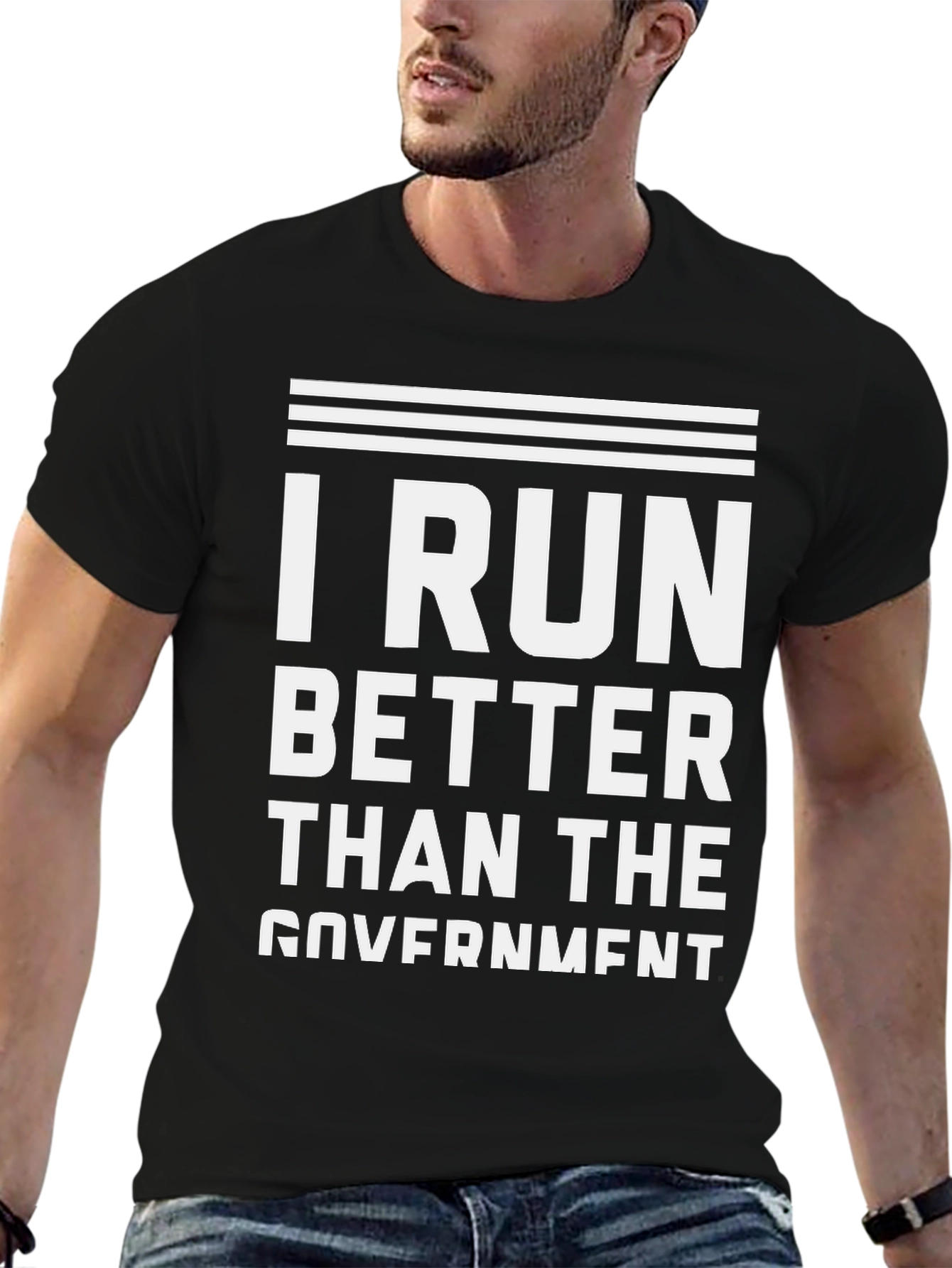 Black I Run Better Than the Government Black T-Shirt view 6