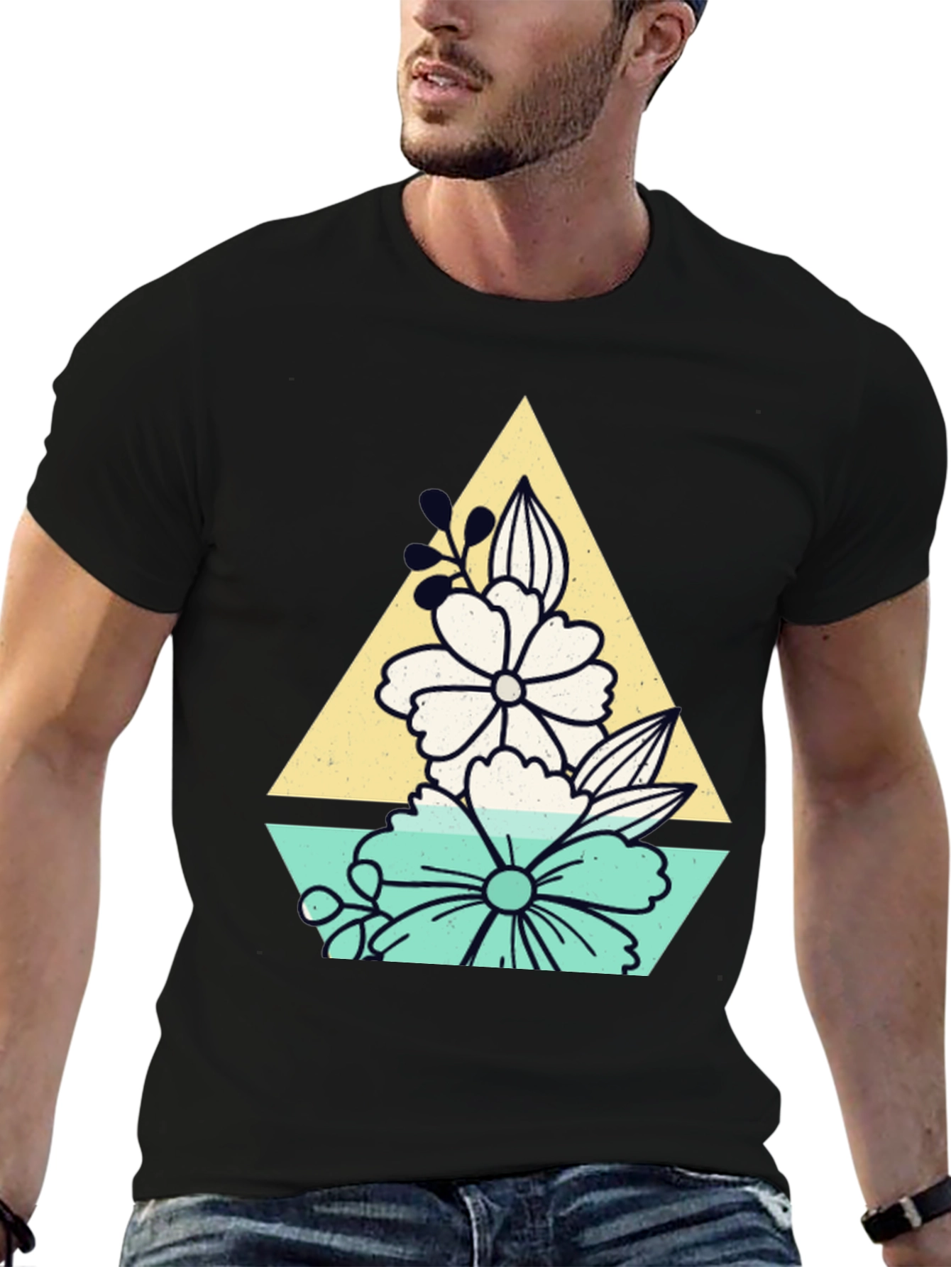 Black Floral Triangle Graphic T-Shirt view 6