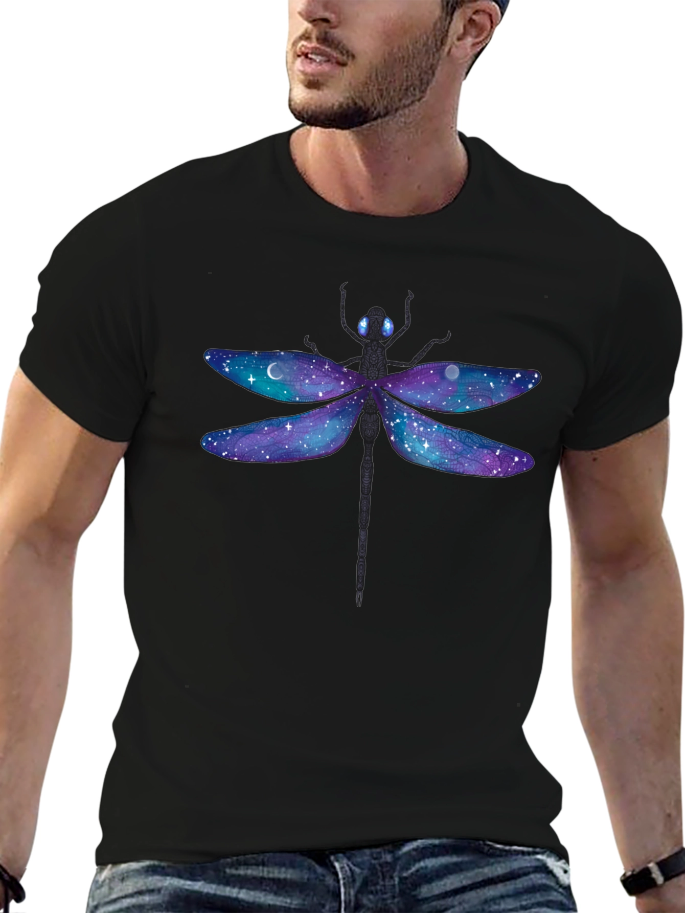 Black Galaxy Dragonfly T-Shirt - Unique Graphic Tee view 6