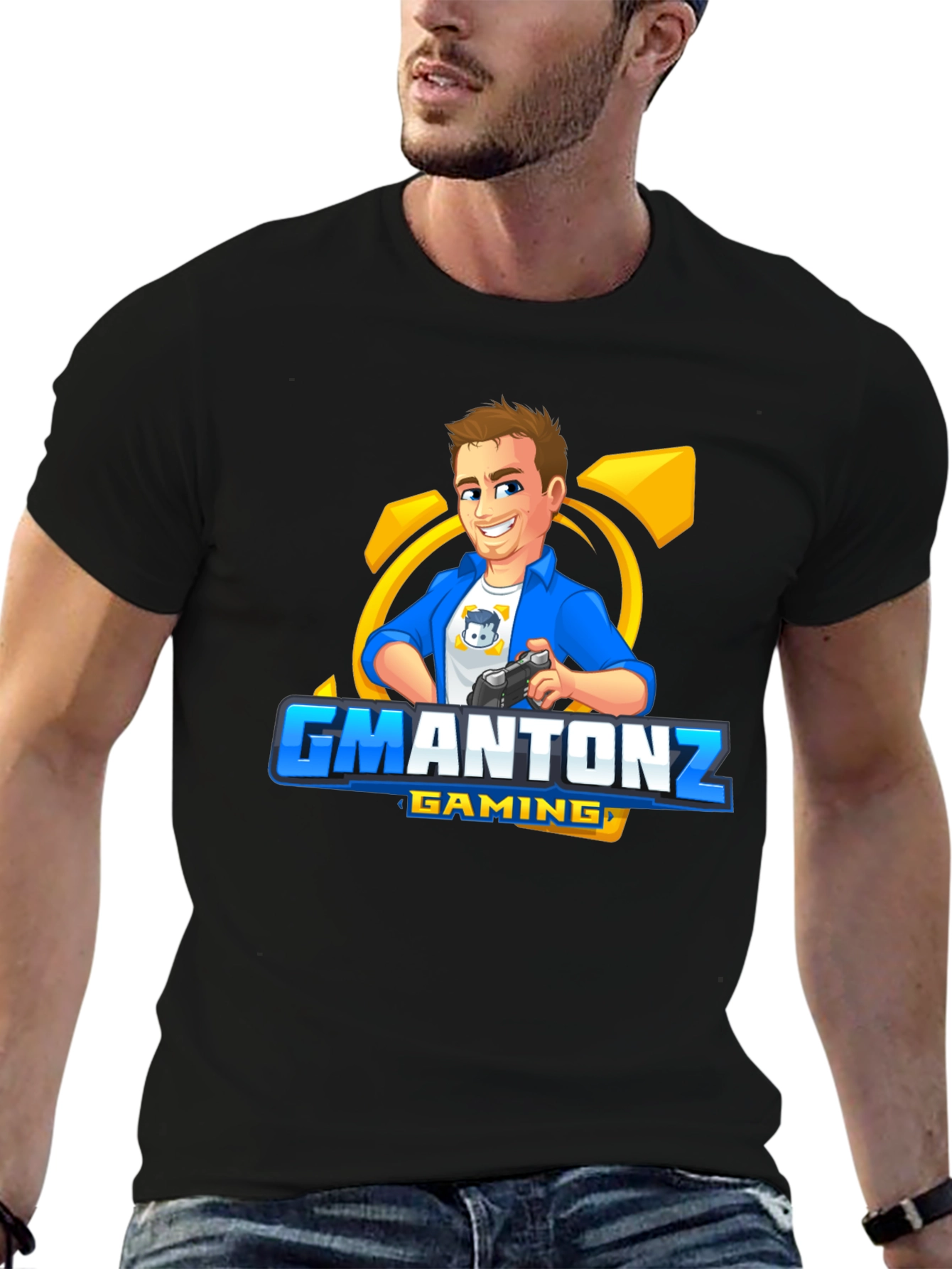 Black GMANTONZ Gaming Black T-Shirt view 6
