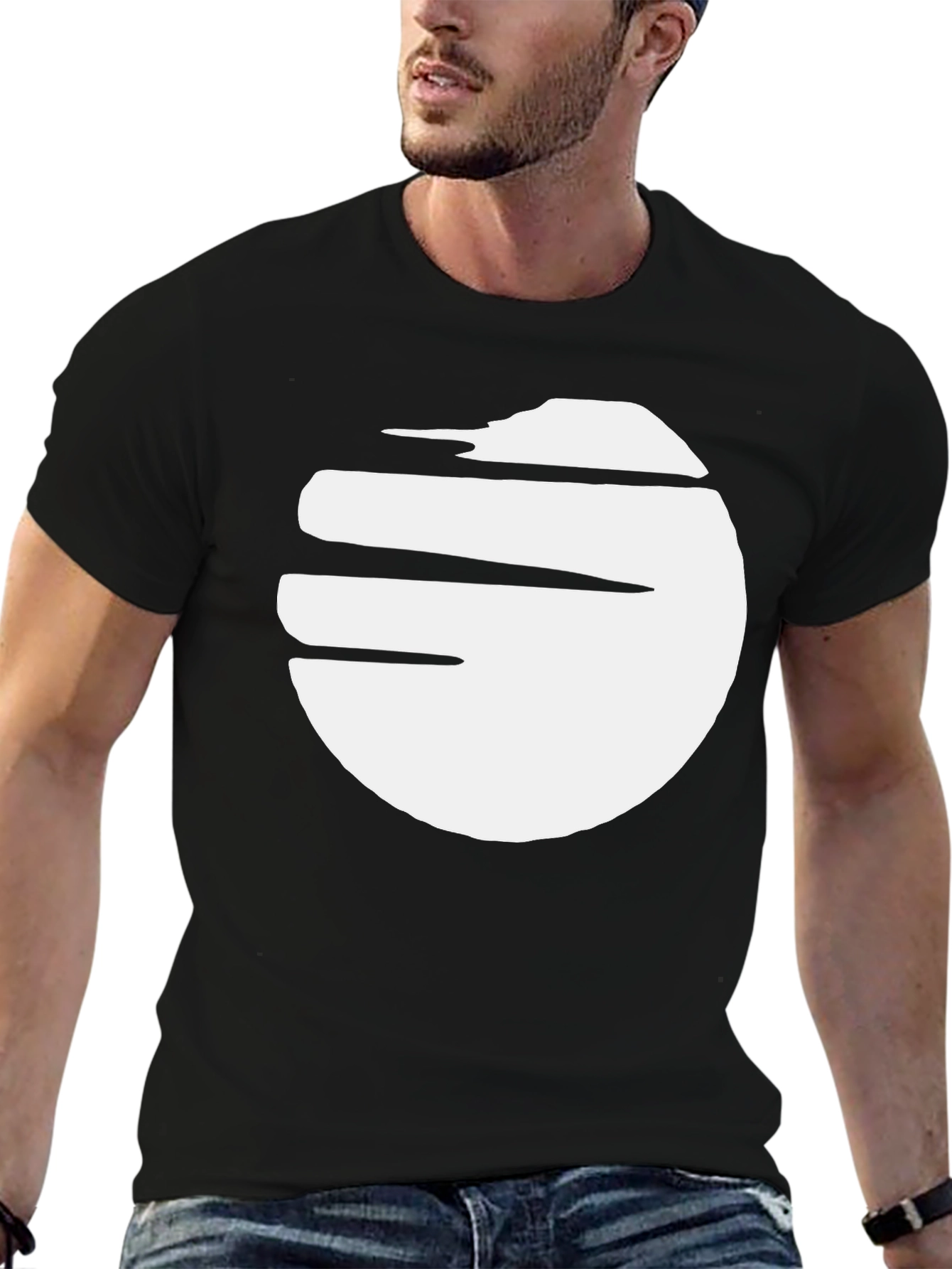 Black Men's Black T-Shirt with White Graphic Print view 6