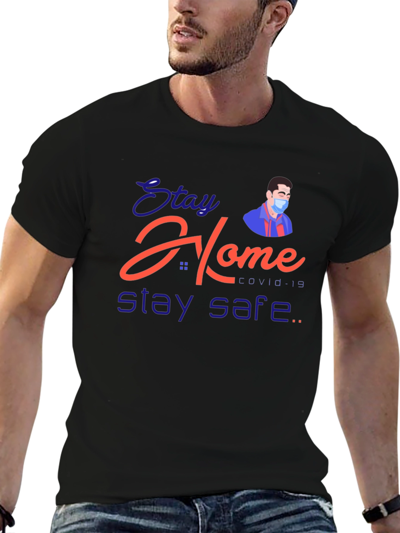 Black Stay Home Stay Safe T-Shirt view 6