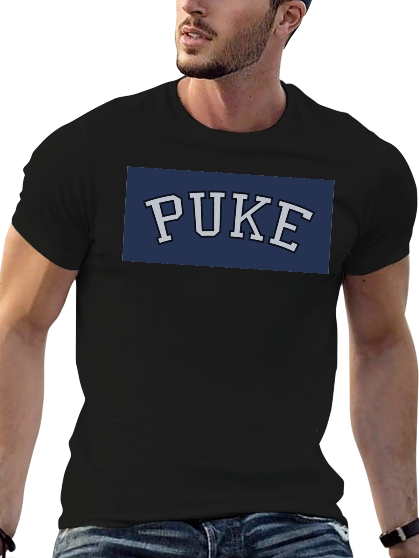 Black PUKE Graphic Tee - Funny College Humor T-Shirt view 6