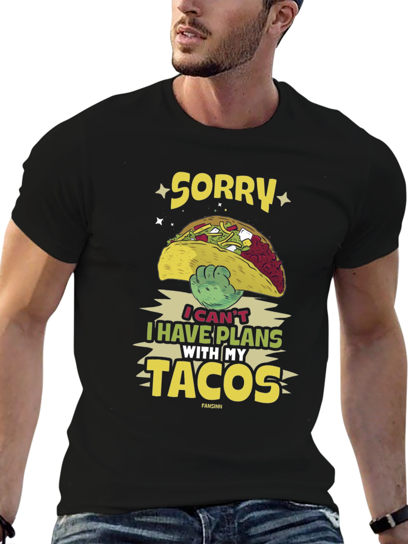 Black Sorry I Have Plans With My Tacos T-Shirt view 6