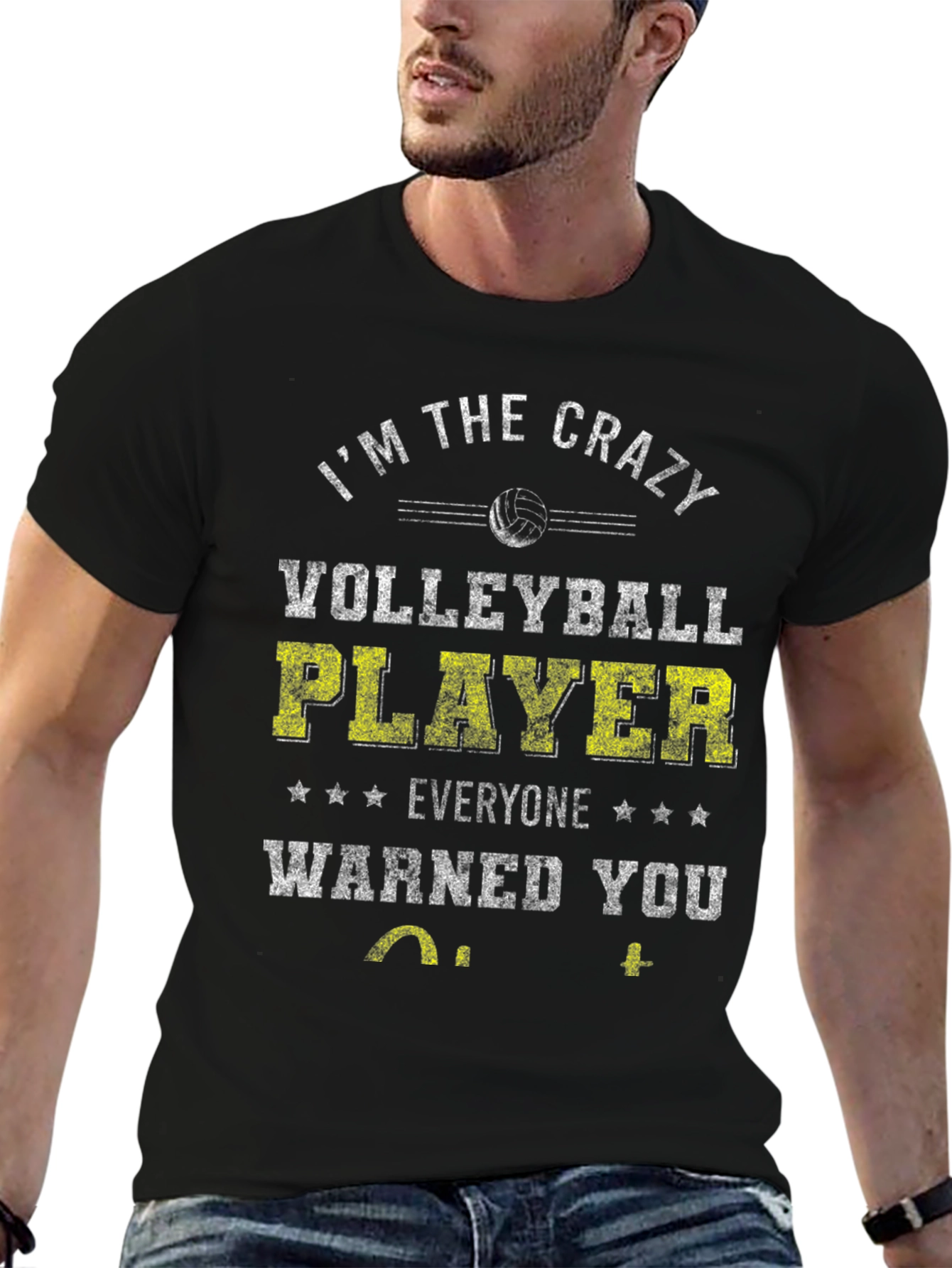 Black Crazy Volleyball Player T-Shirt view 6