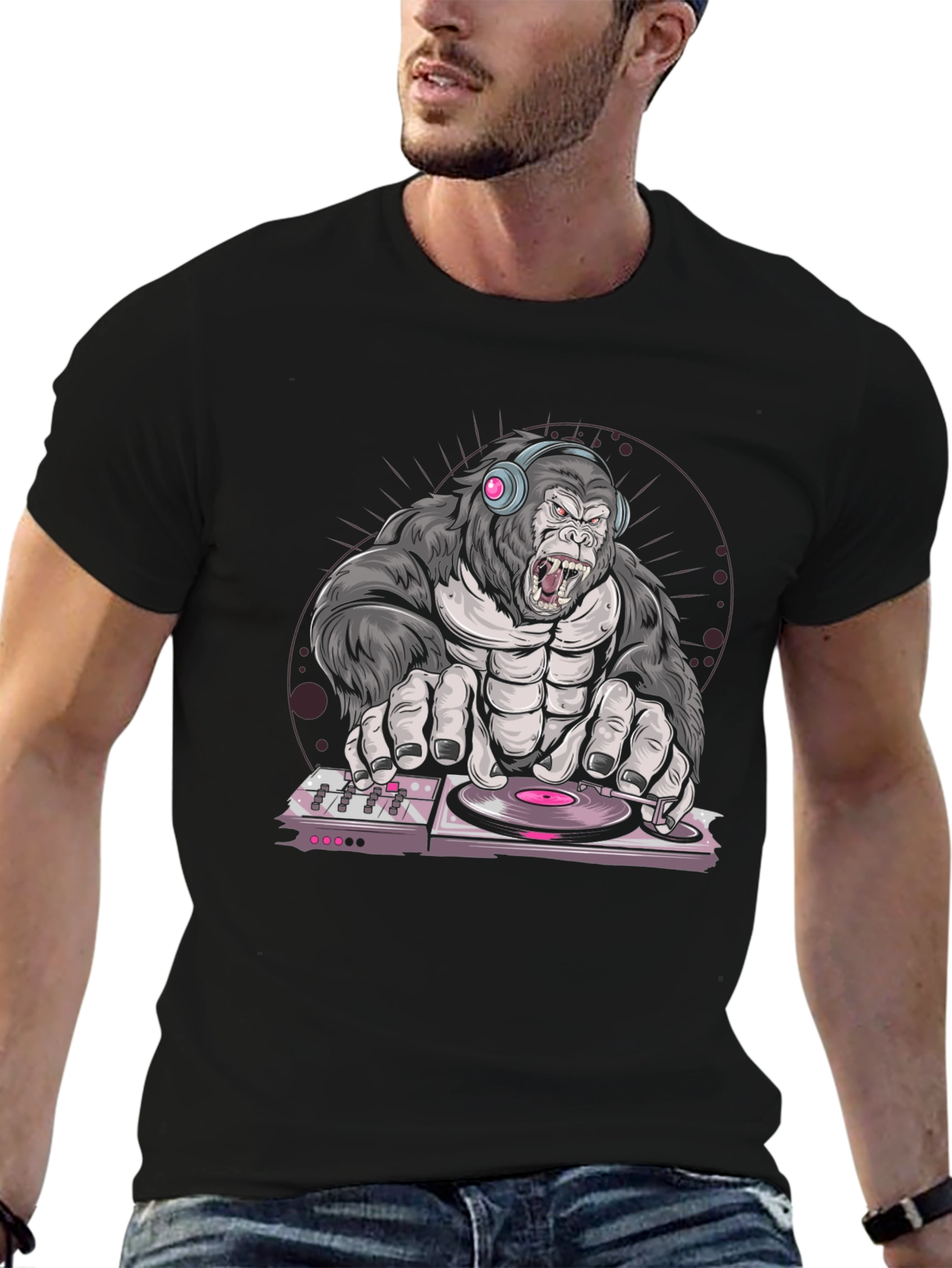 Black DJ Gorilla Graphic T-Shirt view 6