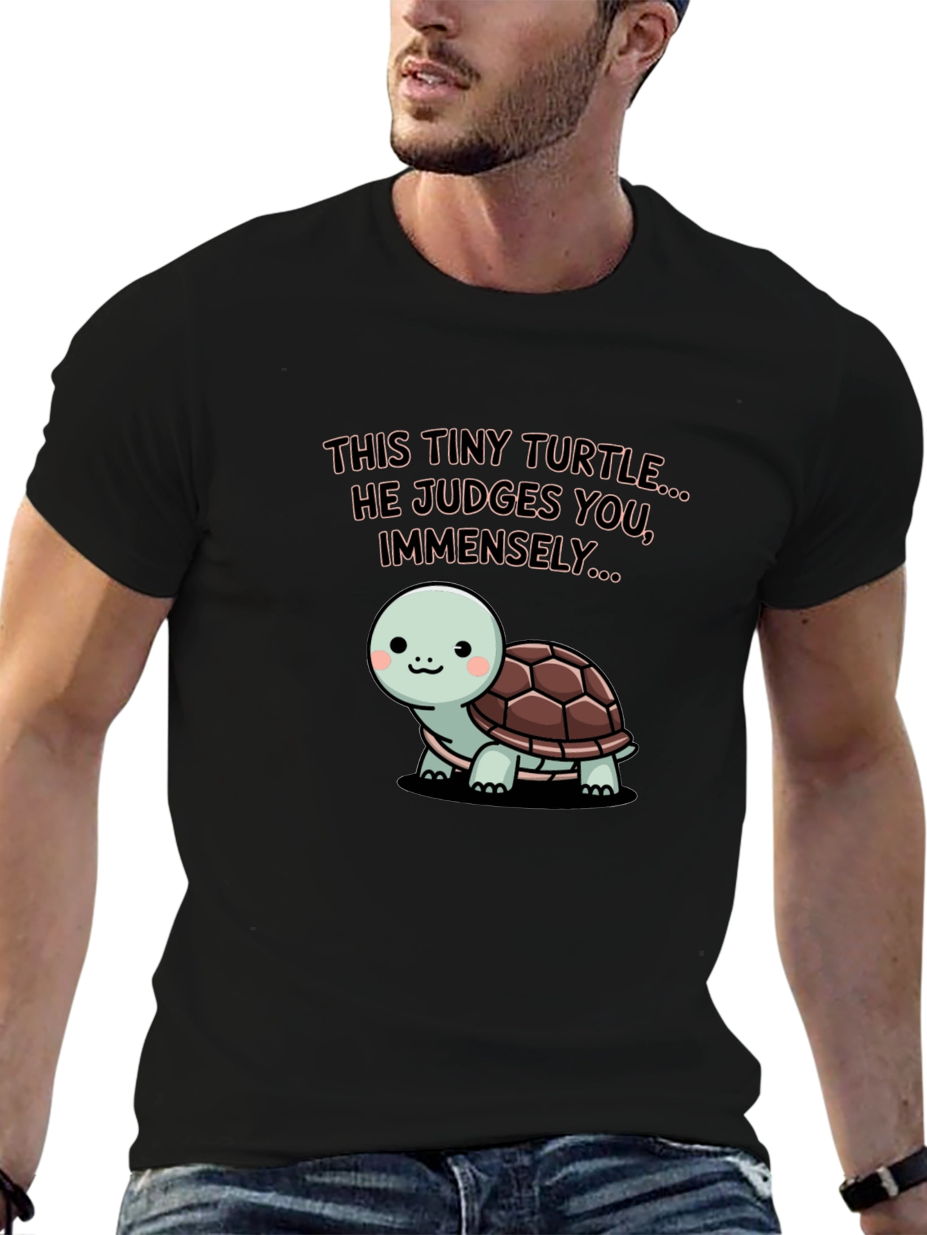 Black Tiny Turtle Judges You Graphic Tee view 6