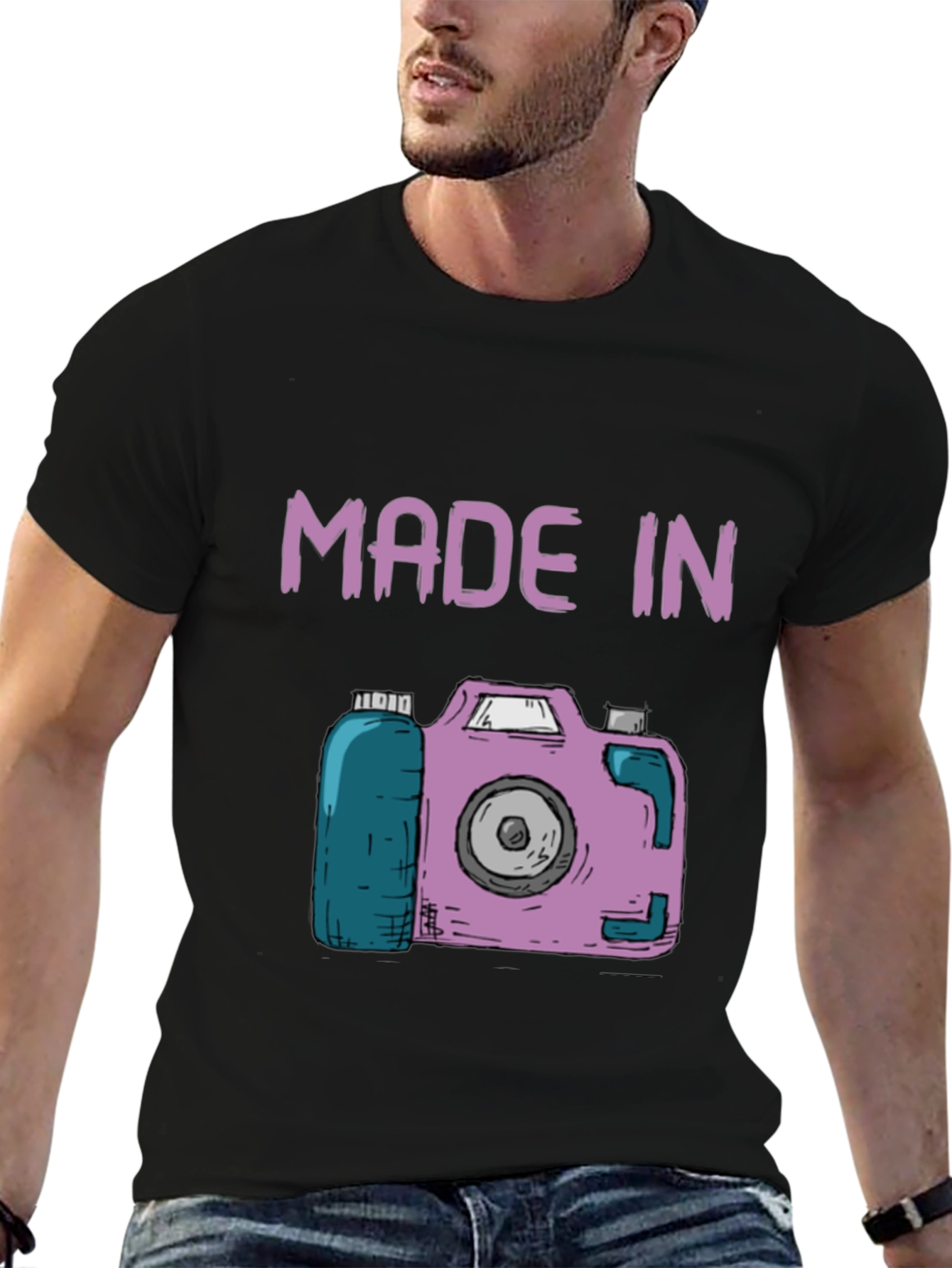 Black Funny Made In Camera T-Shirt view 6