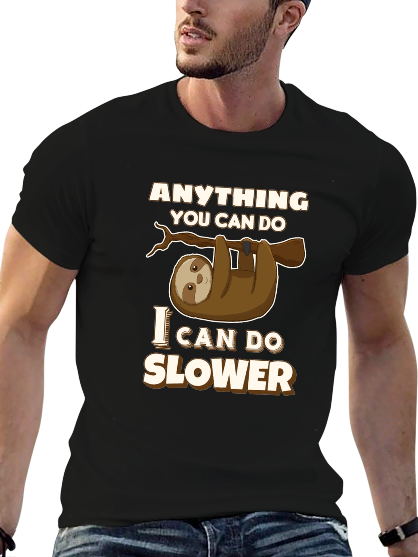 Black Funny Sloth T-Shirt - Anything You Can Do, I Can Do Slower view 6