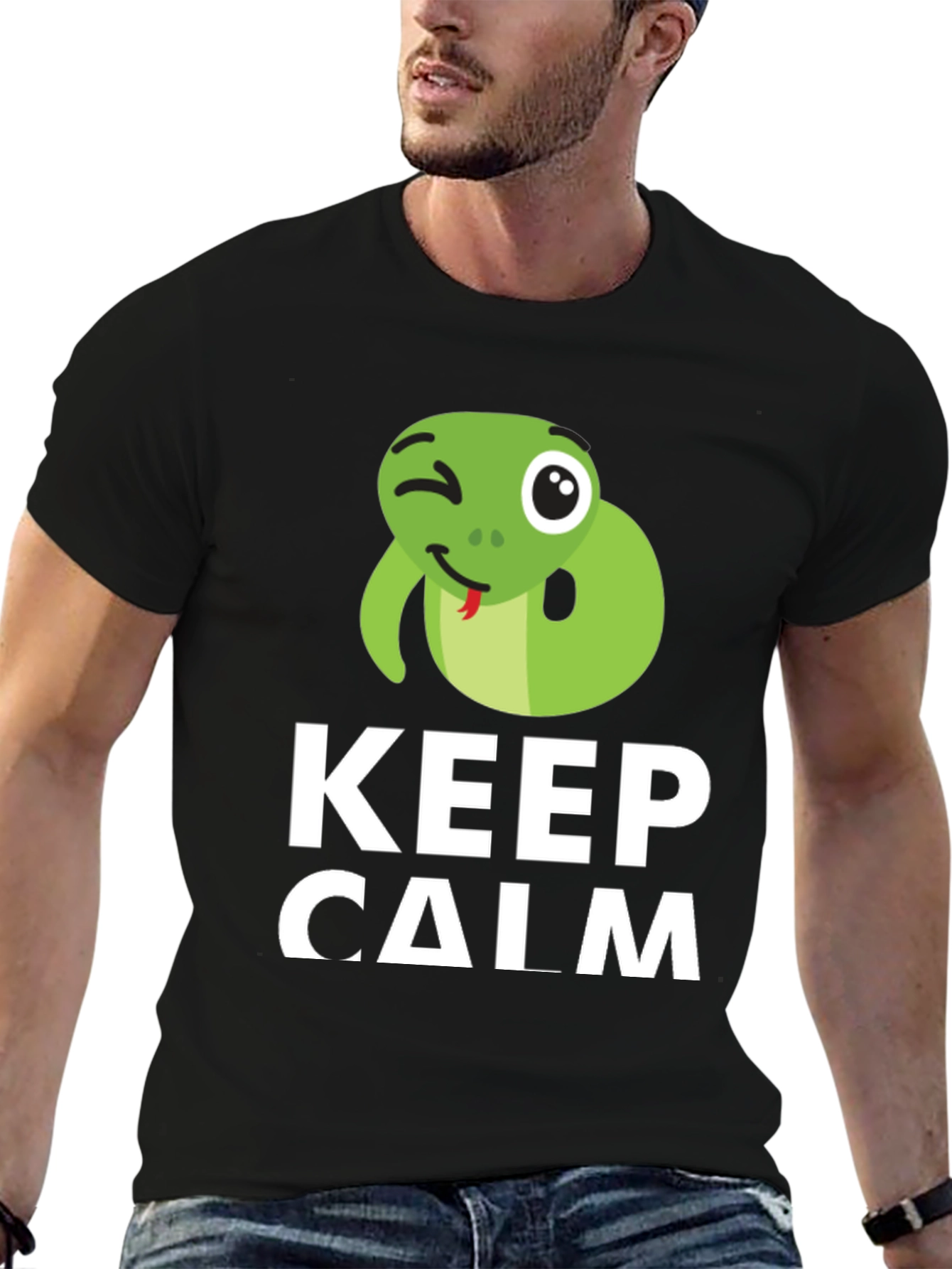 Black Keep Calm Snake Tee - Funny Graphic T-Shirt view 6