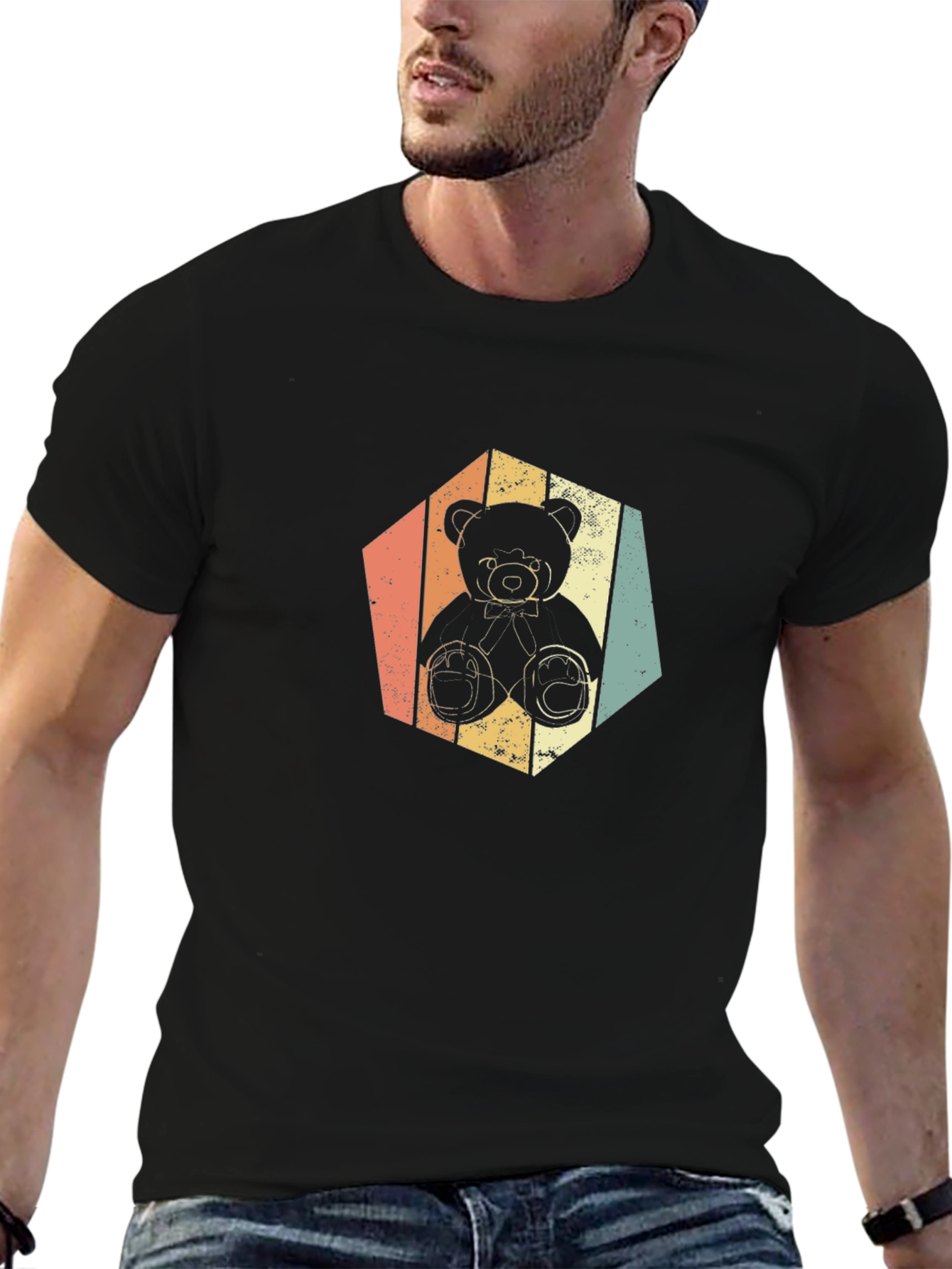Black Retro Teddy Bear Graphic Tee - Soft Black T-Shirt view 6