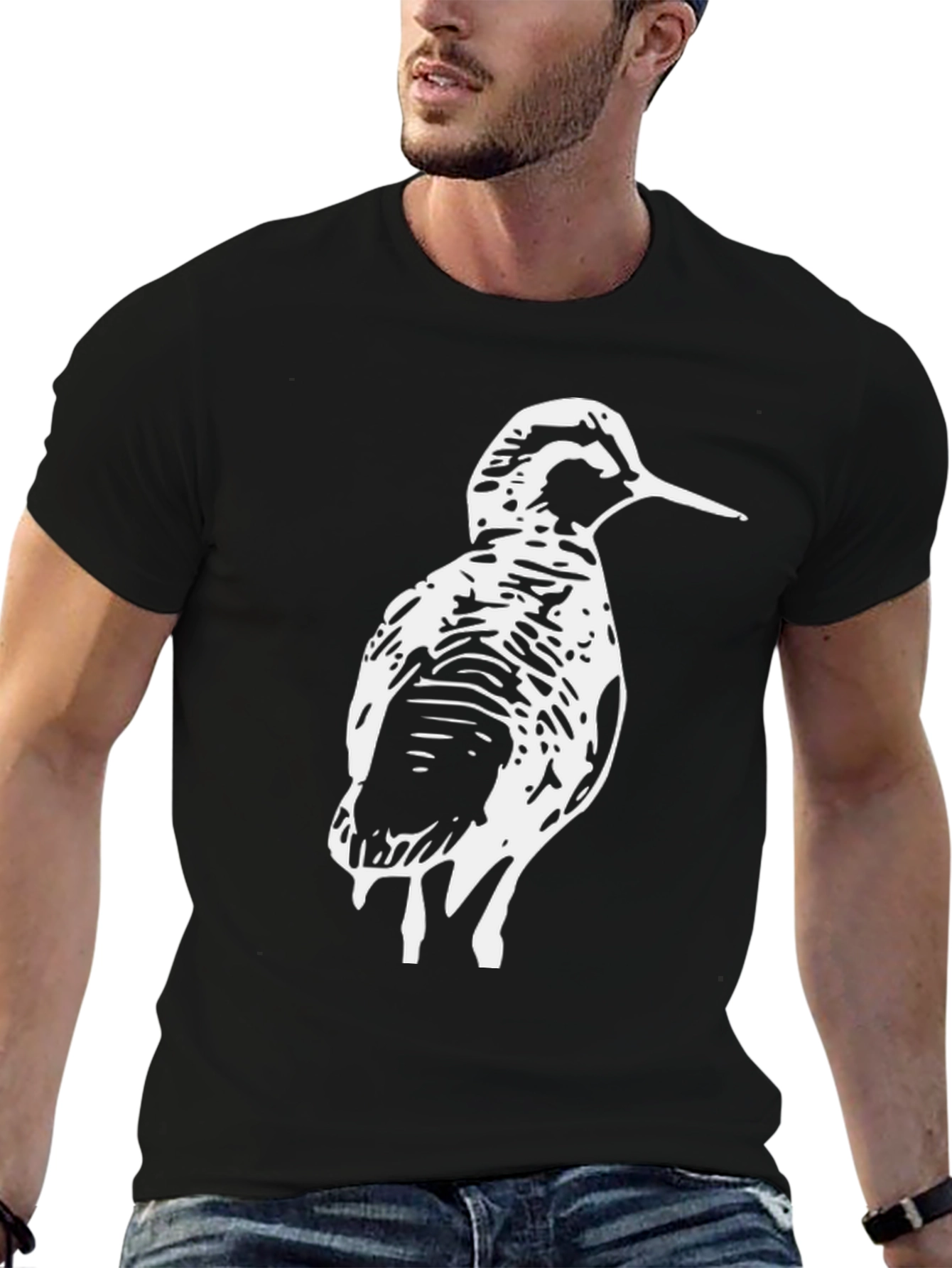 Black Woodcock Bird Graphic Tee - Black Cotton T-Shirt view 6