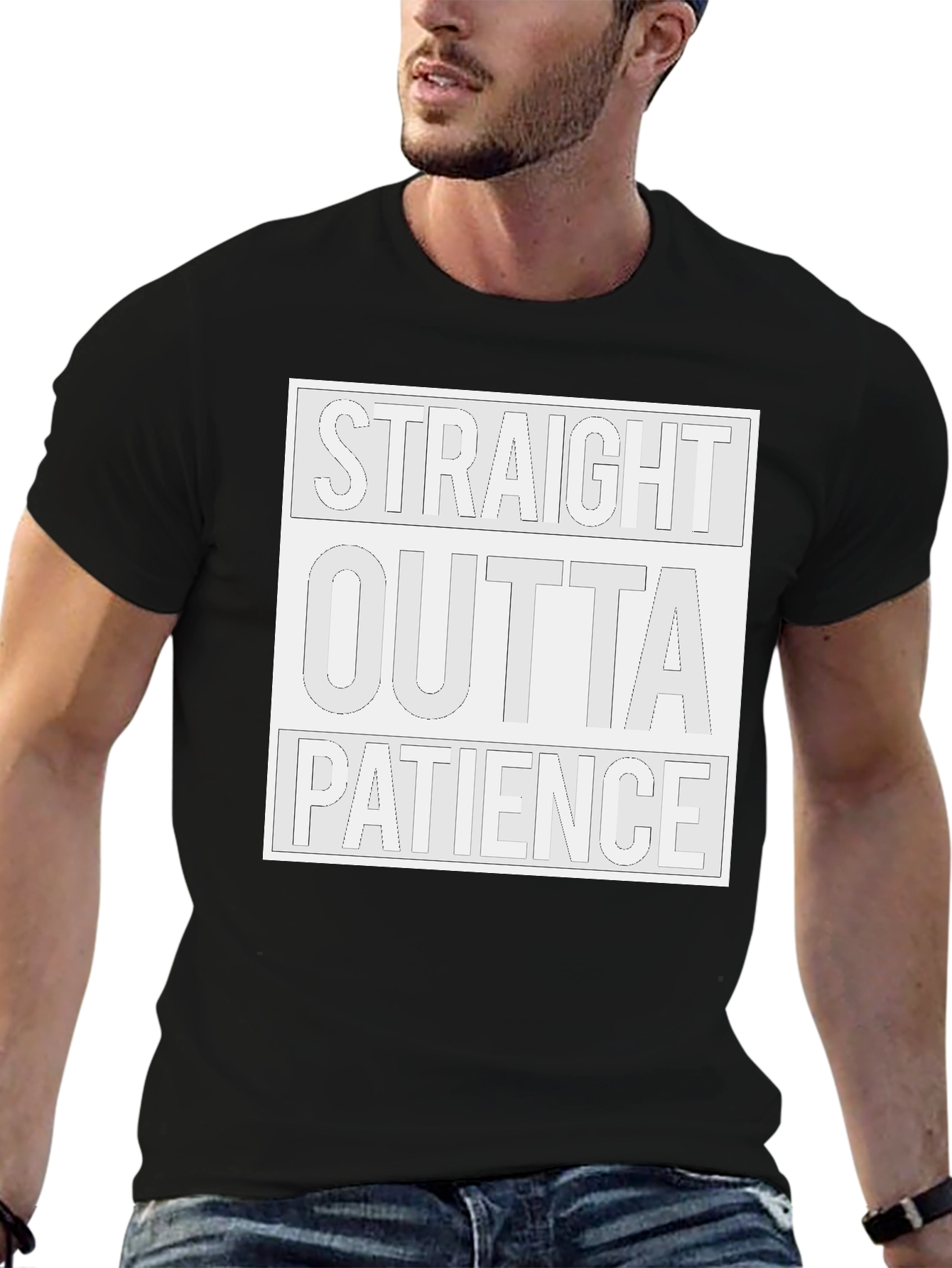Black Straight Outta Patience Graphic Tee - Black Cotton T-Shirt view 6