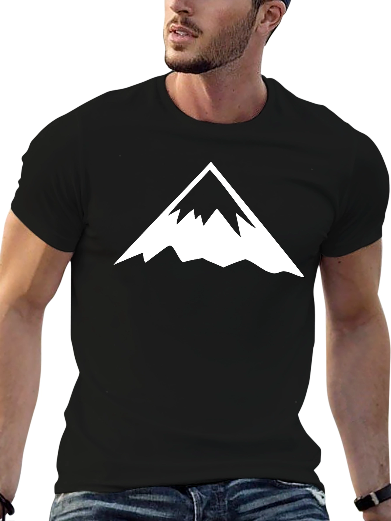Black Men's Black T-Shirt with Mountain Peak Graphic view 6