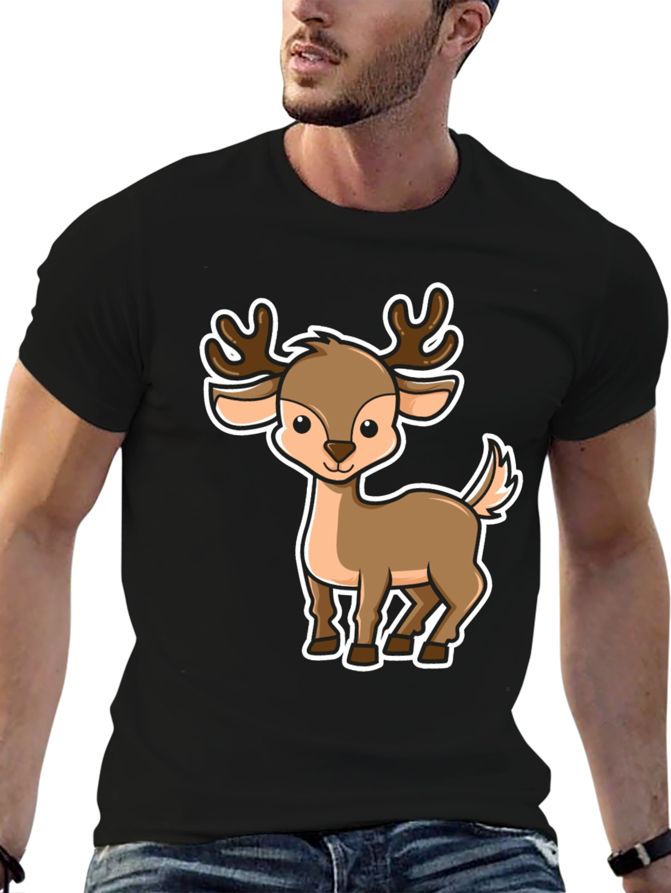 Black Cute Cartoon Deer Graphic Tee view 6