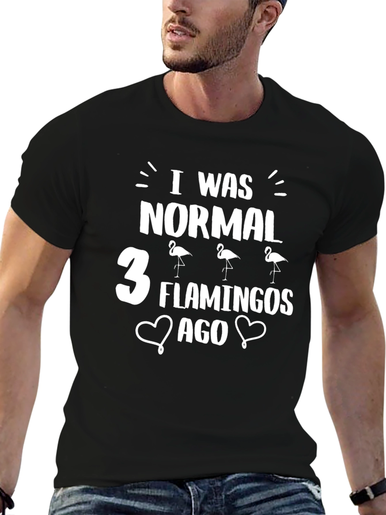 Black Funny Flamingo Graphic T-Shirt - I Was Normal view 6
