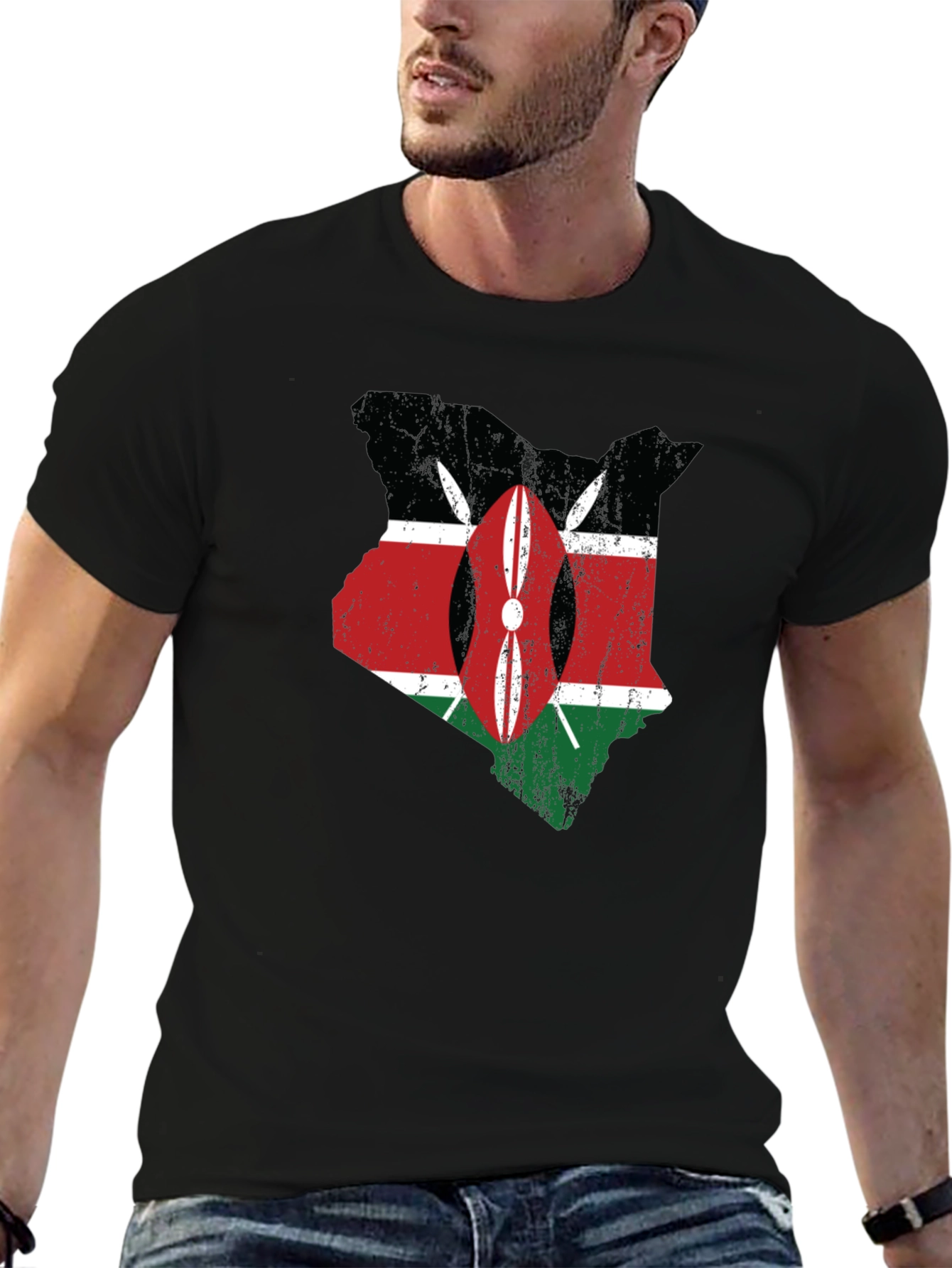 Kenya Flag Map T-Shirt - Distressed Graphic Tee - 6