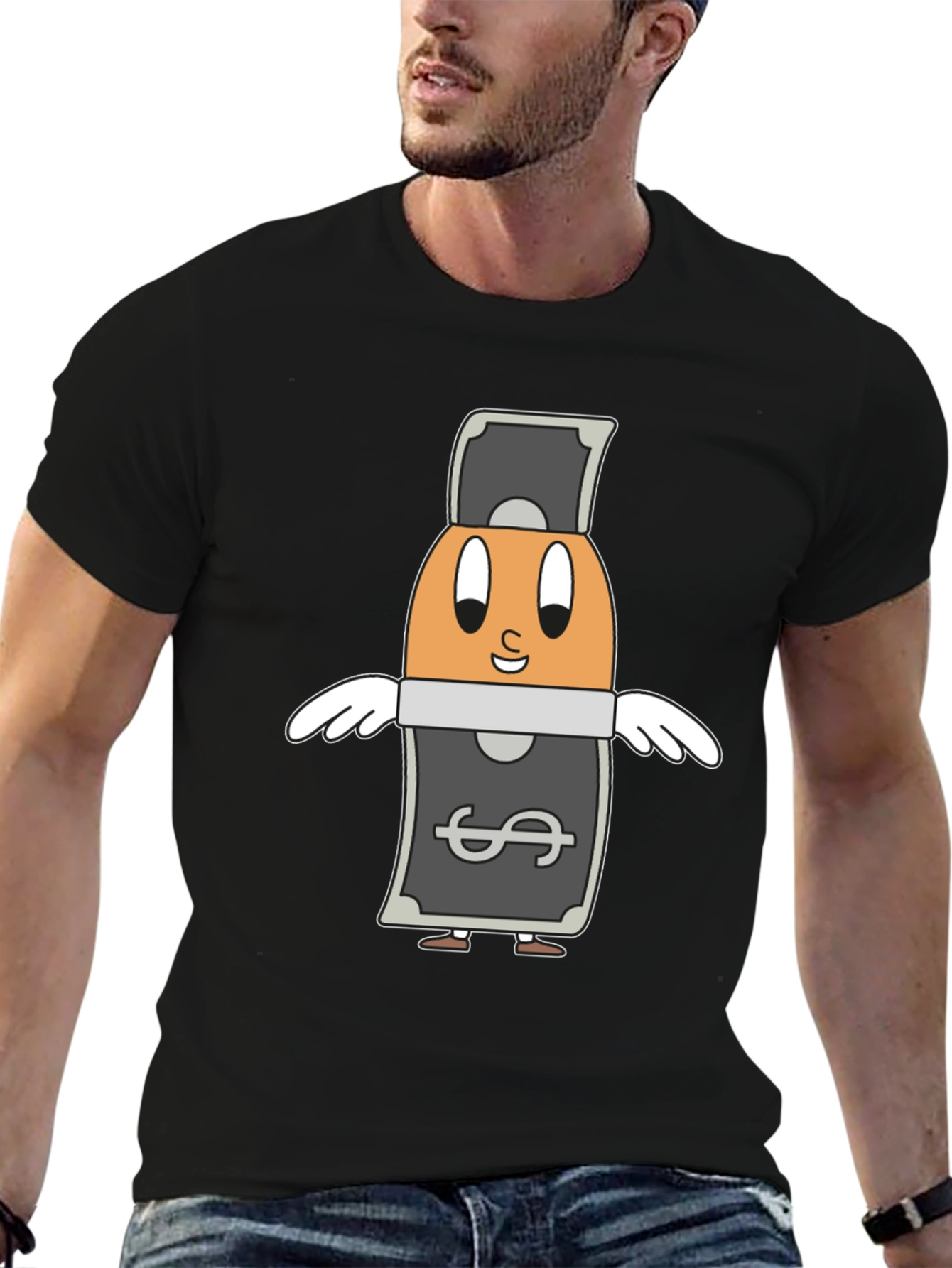 Black Cartoon Egg Money Black T-Shirt view 6