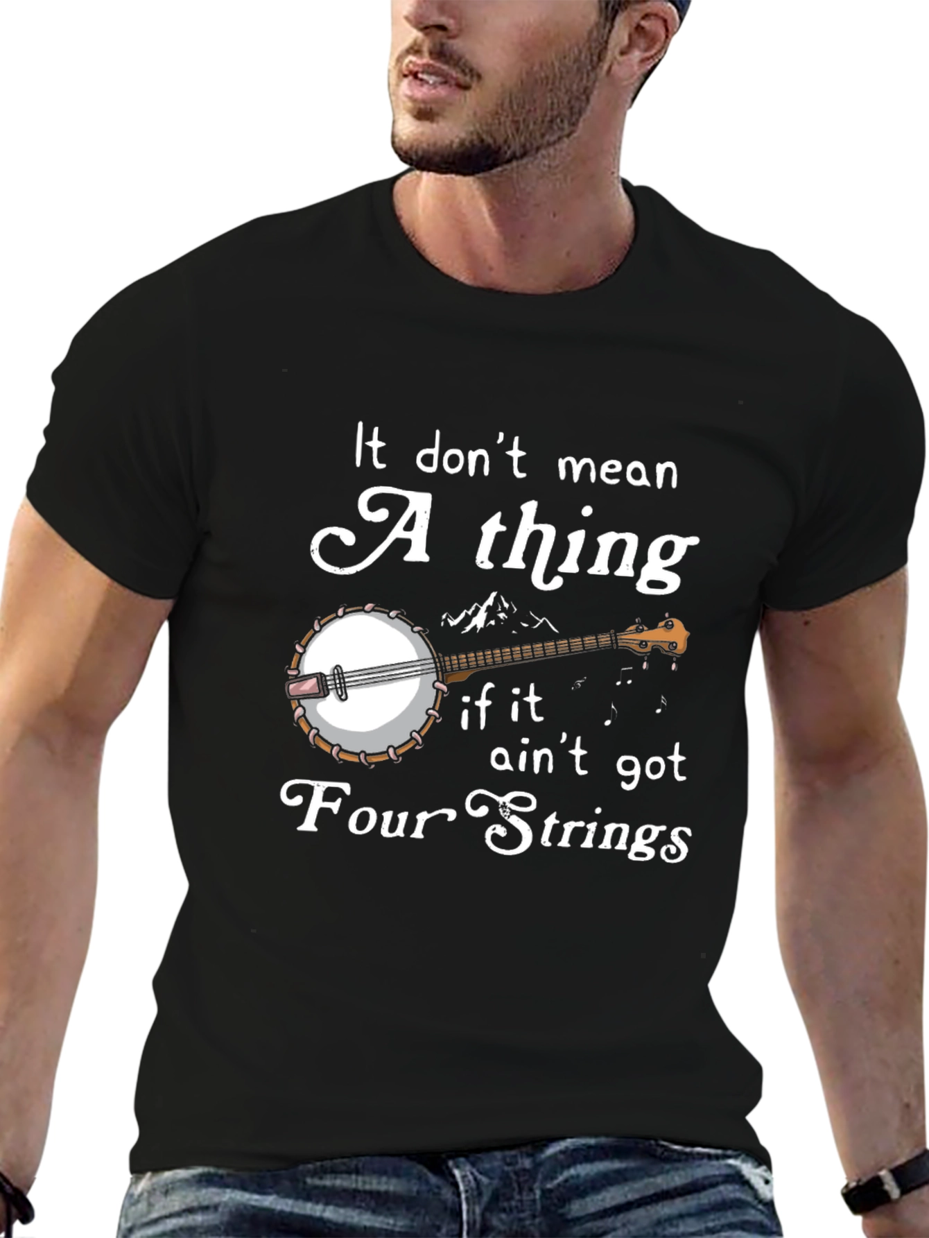 Black Banjo Four Strings Graphic T-Shirt view 6