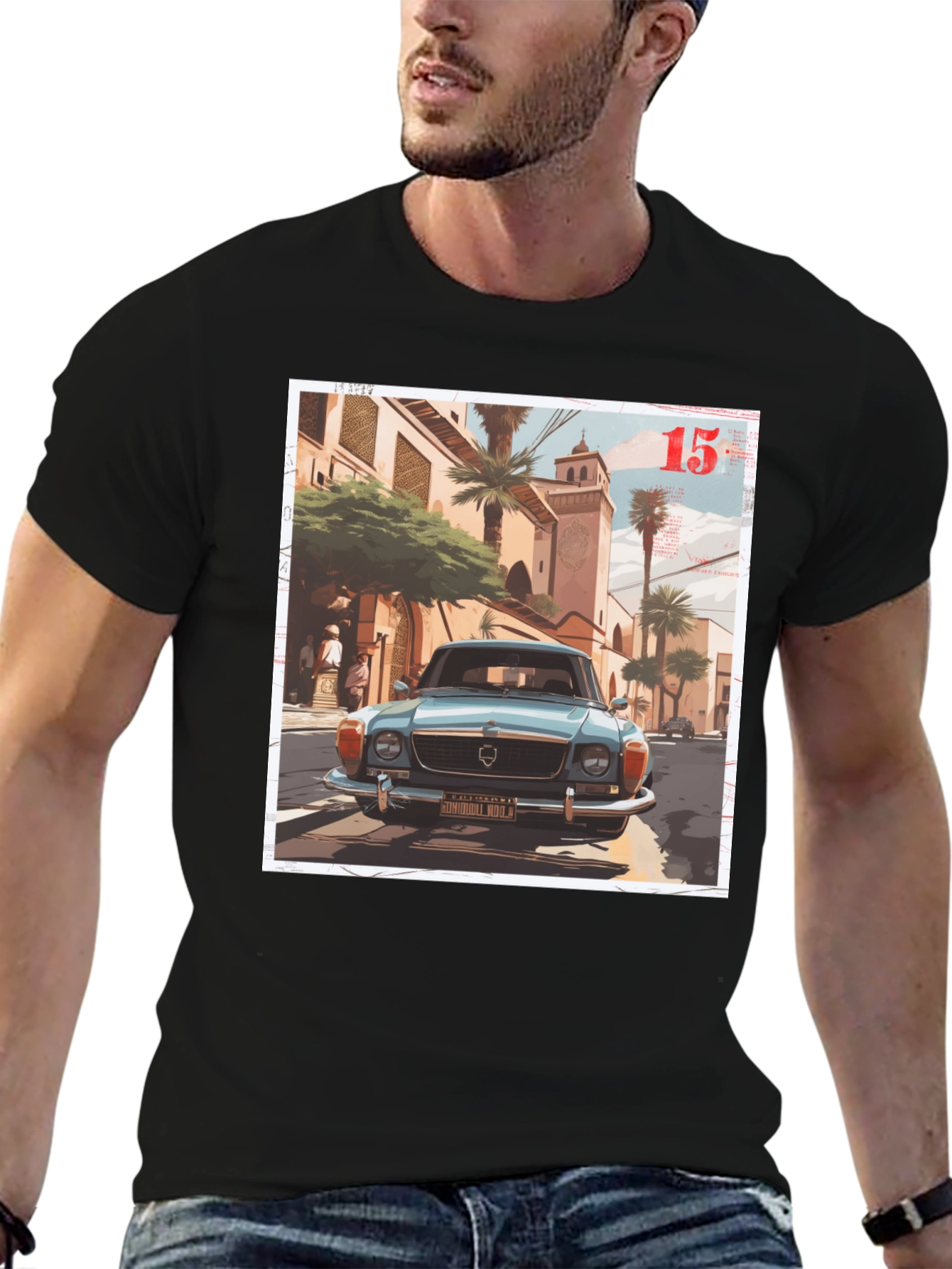Black Vintage Car Graphic Tee - Men's Black T-Shirt view 6