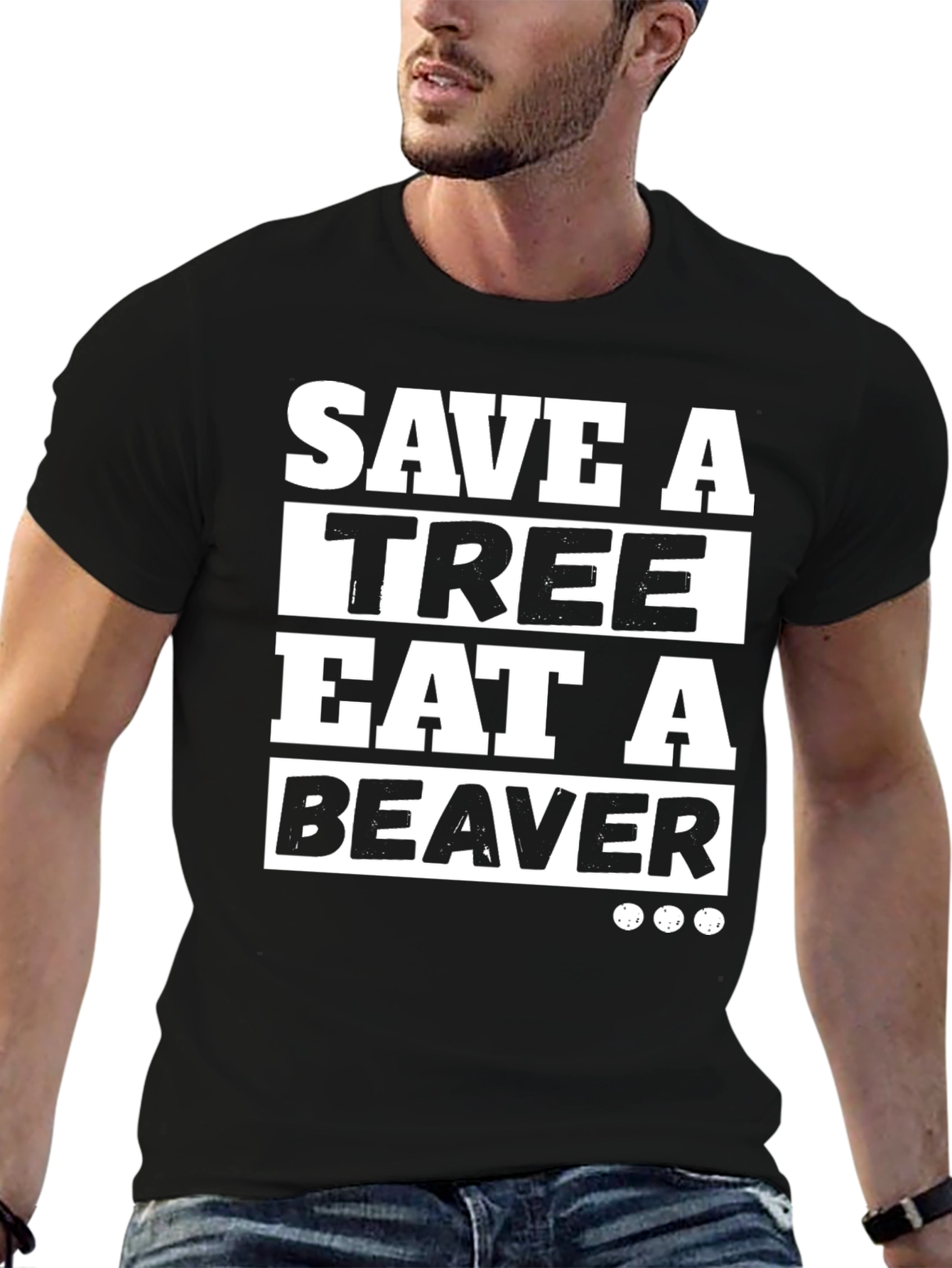 Black Save a Tree Eat a Beaver Graphic T-Shirt view 6