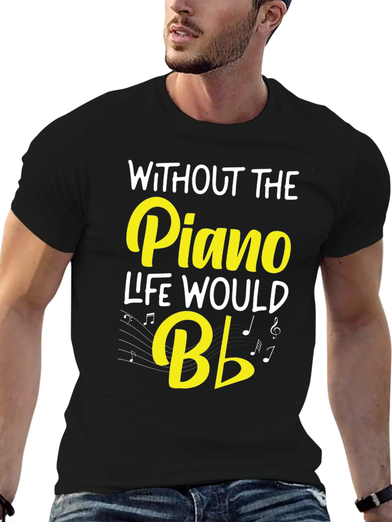Black Piano Music T-Shirt - Without the Piano Life Would B Flat view 6