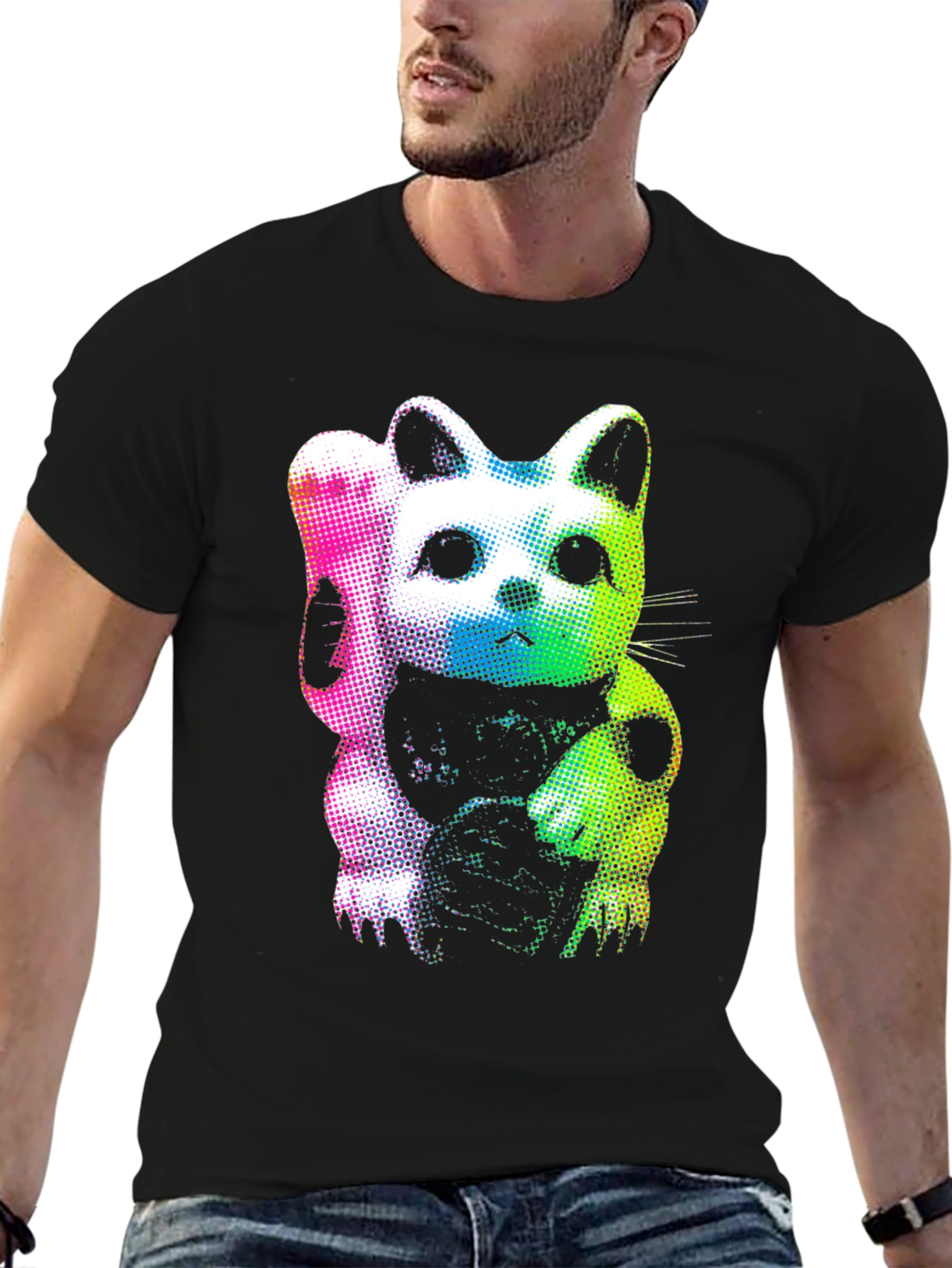 Black Lucky Cat Graphic Tee - Vibrant & Stylish view 6