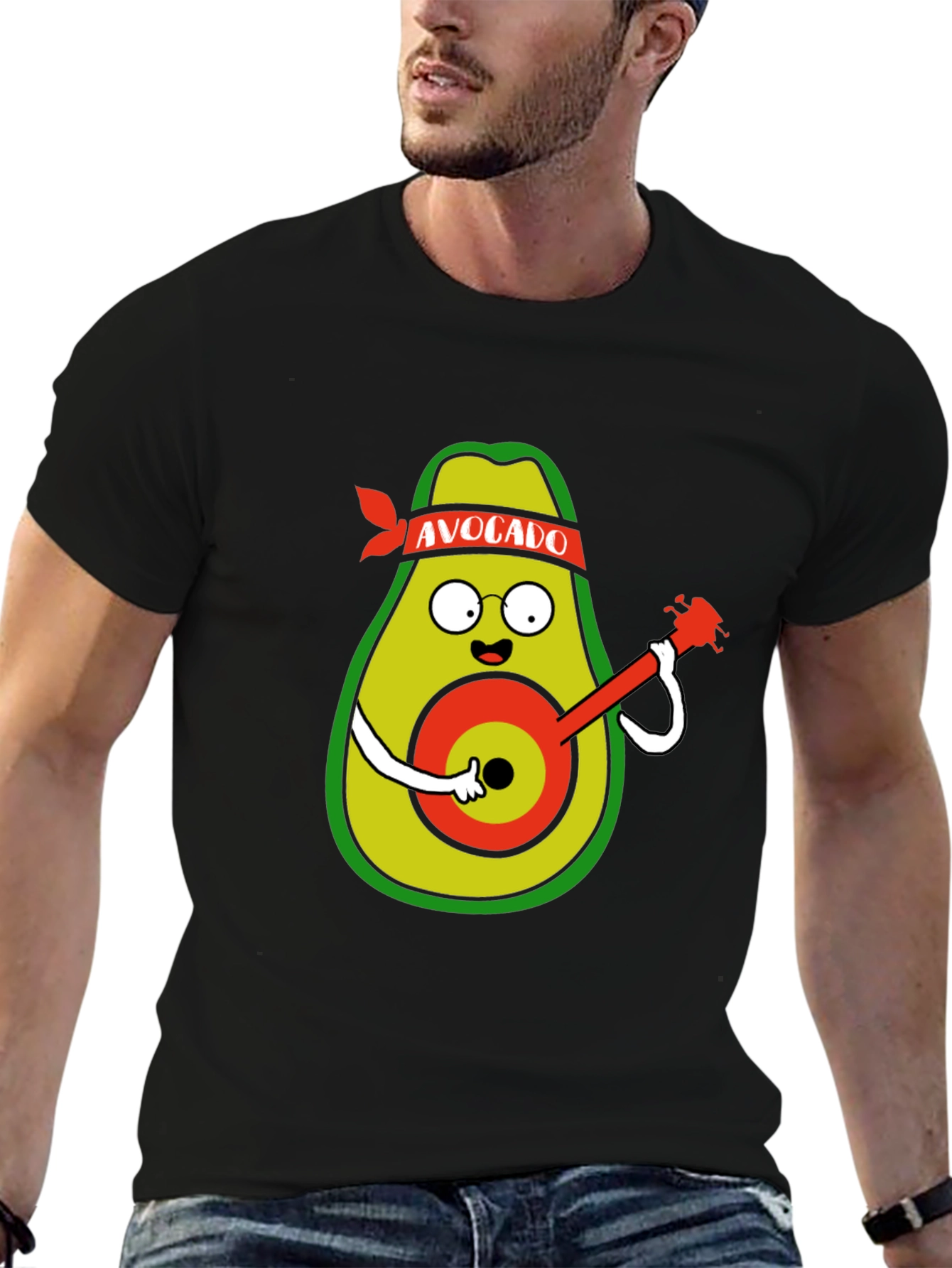 Black Avocado Guitarist Black T-Shirt view 6
