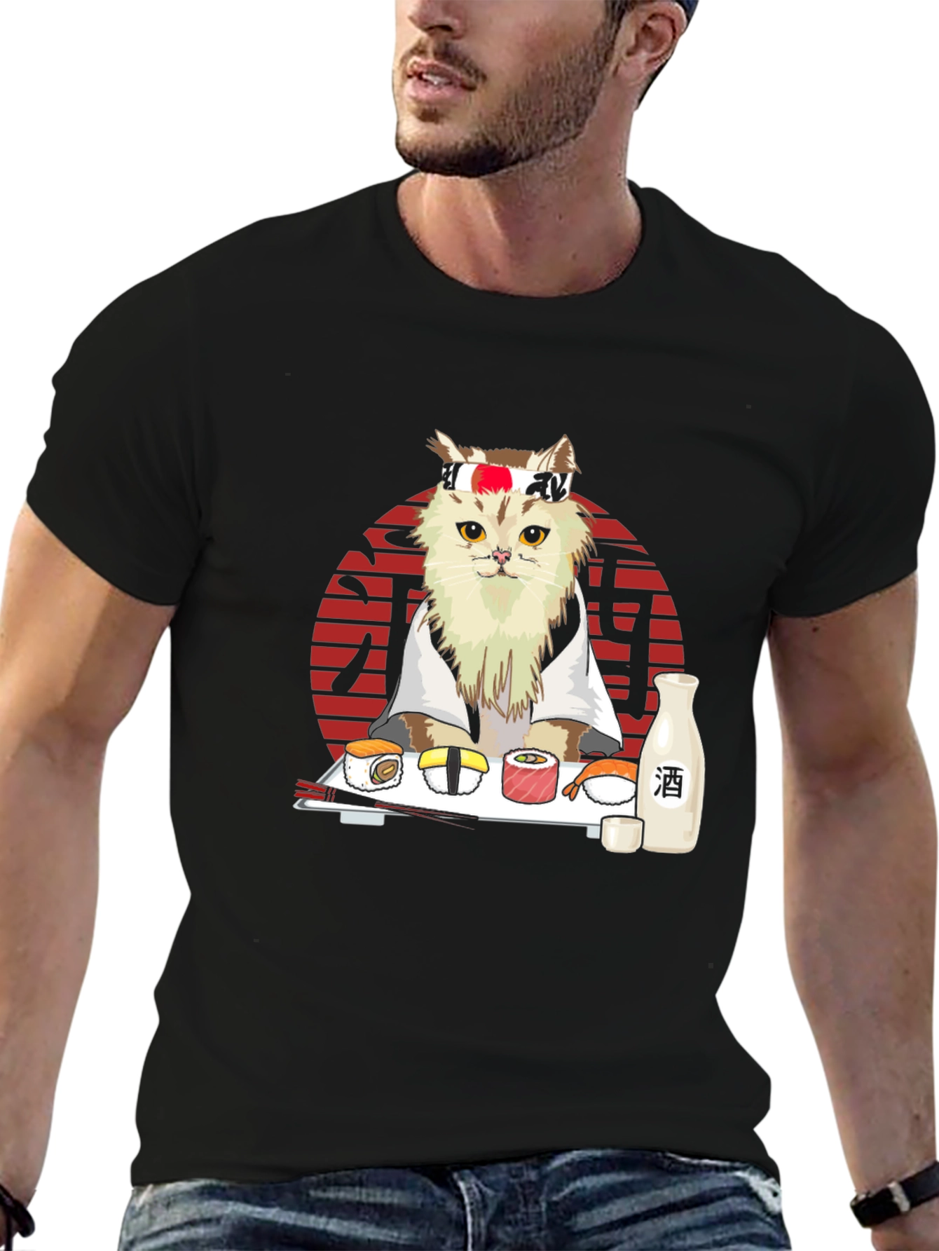 Black Sushi Cat T-Shirt - Cute Chef Kitten Tee view 6