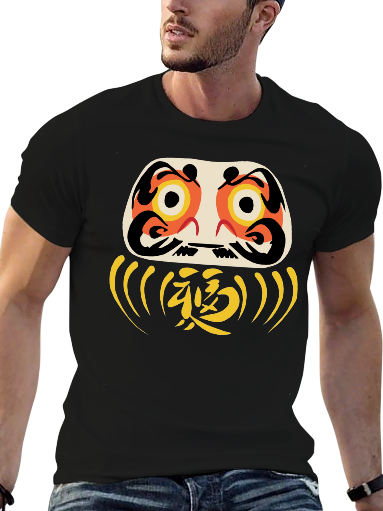 Black Daruma Doll Graphic Tee - Good Luck Shirt view 6