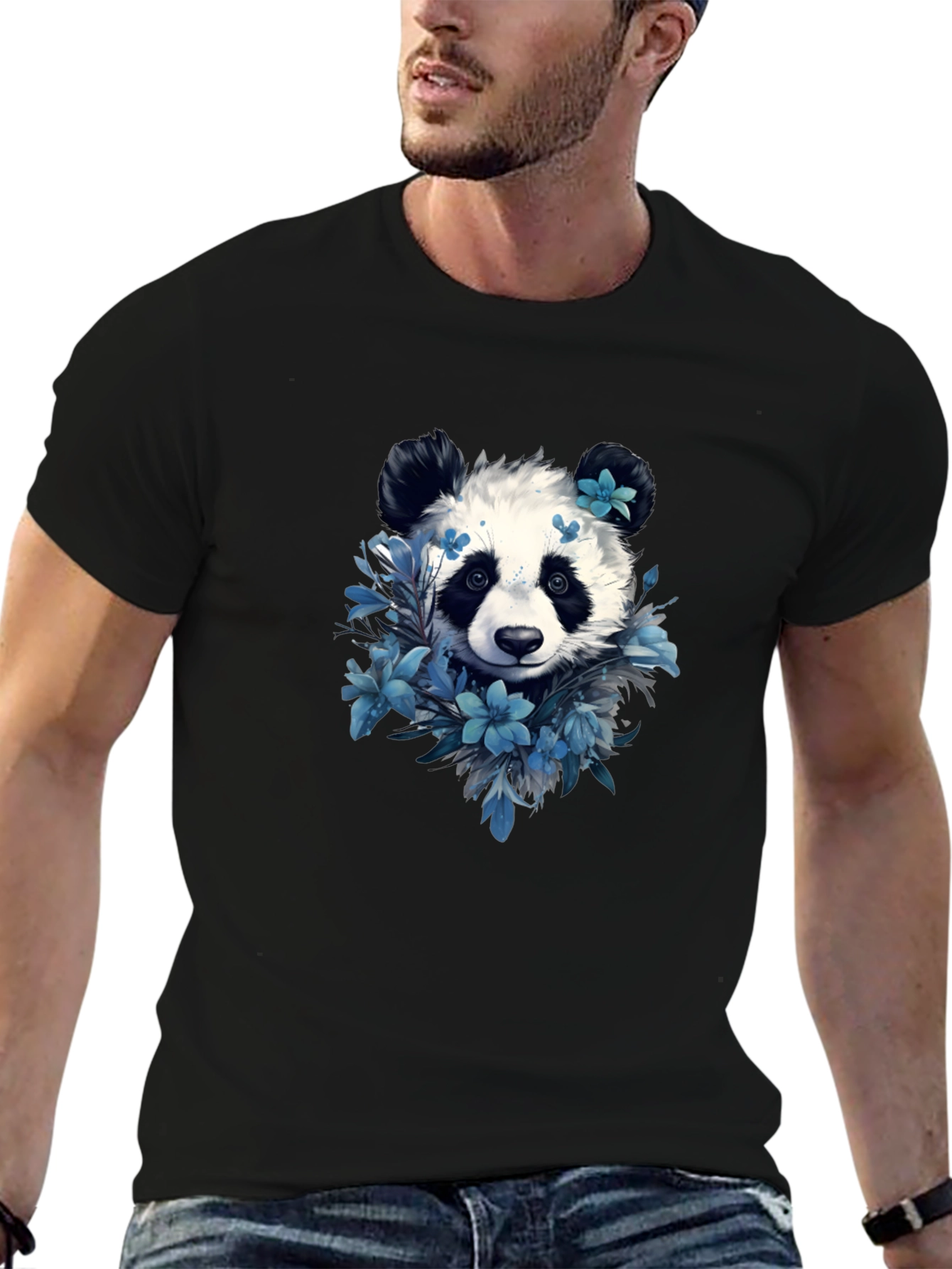 Black Panda Floral Graphic Tee - Stylish Comfort view 6