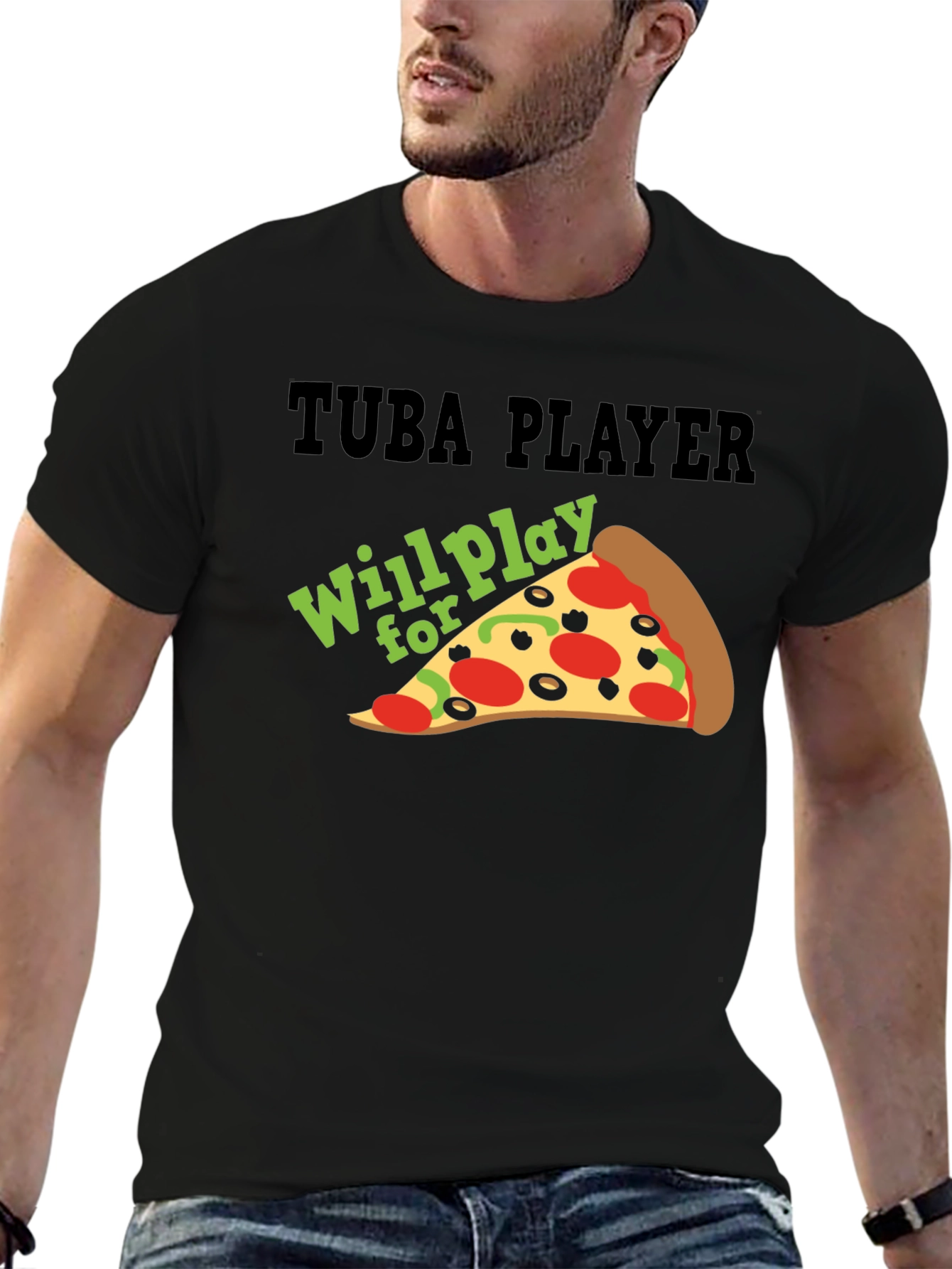 Black Tuba Player Will Play For Pizza Black T-Shirt view 6