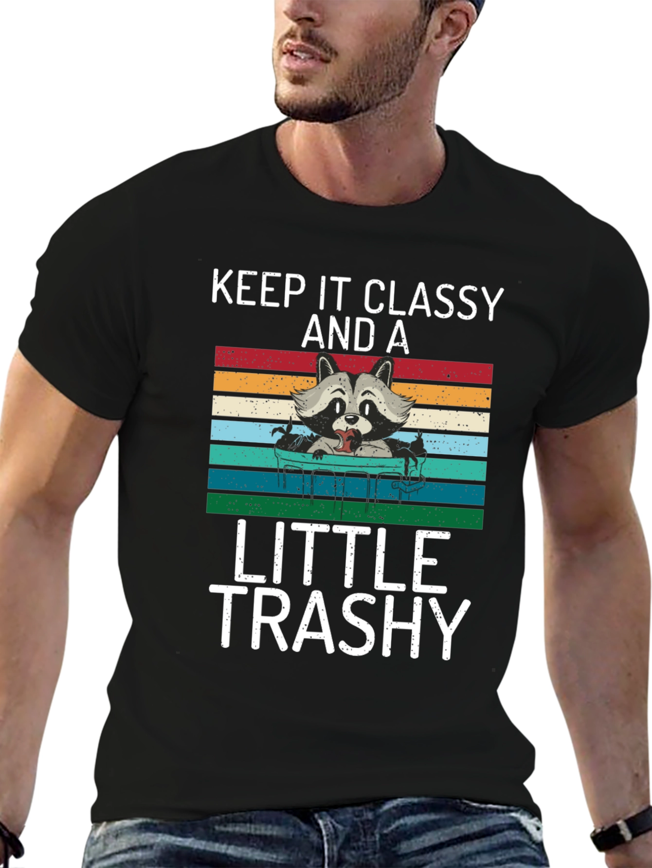 Black Keep It Classy And A Little Trashy Raccoon Graphic Tee view 6