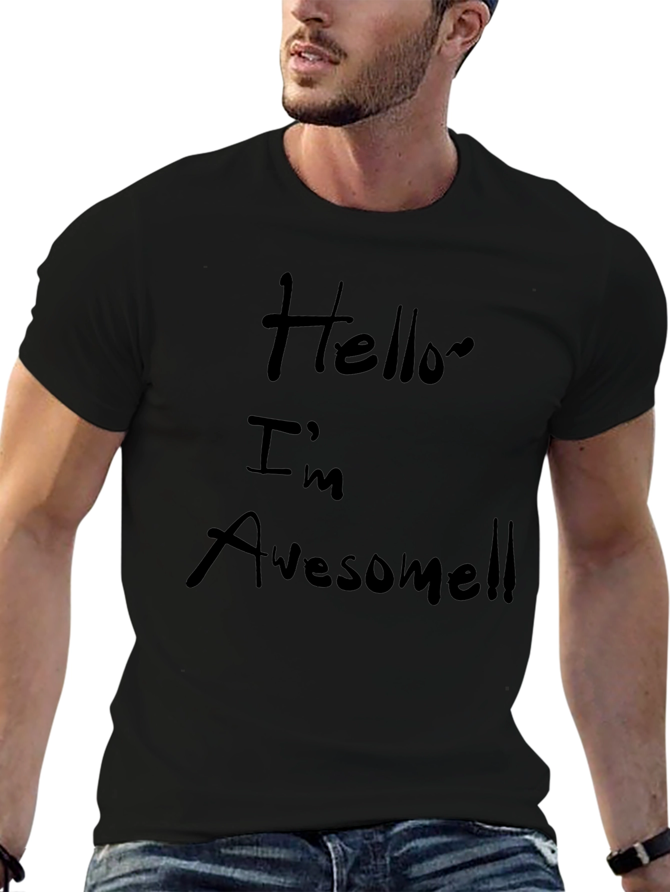 Black Hello I'm Awesome Black T-Shirt view 6