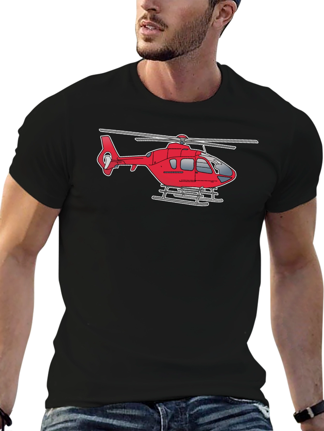 Black Helicopter Graphic Tee - Black Cotton Casual Shirt view 6