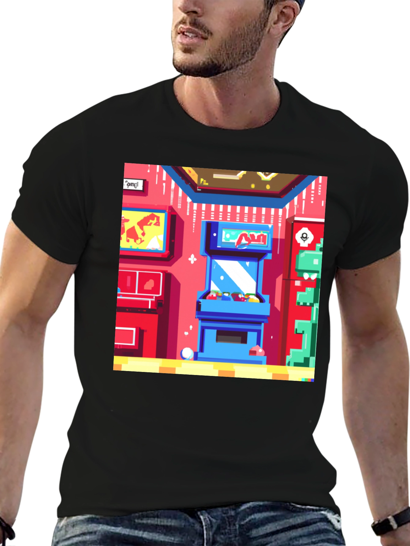 Black Retro Arcade Gamer T-Shirt - Black Cotton Tee view 6