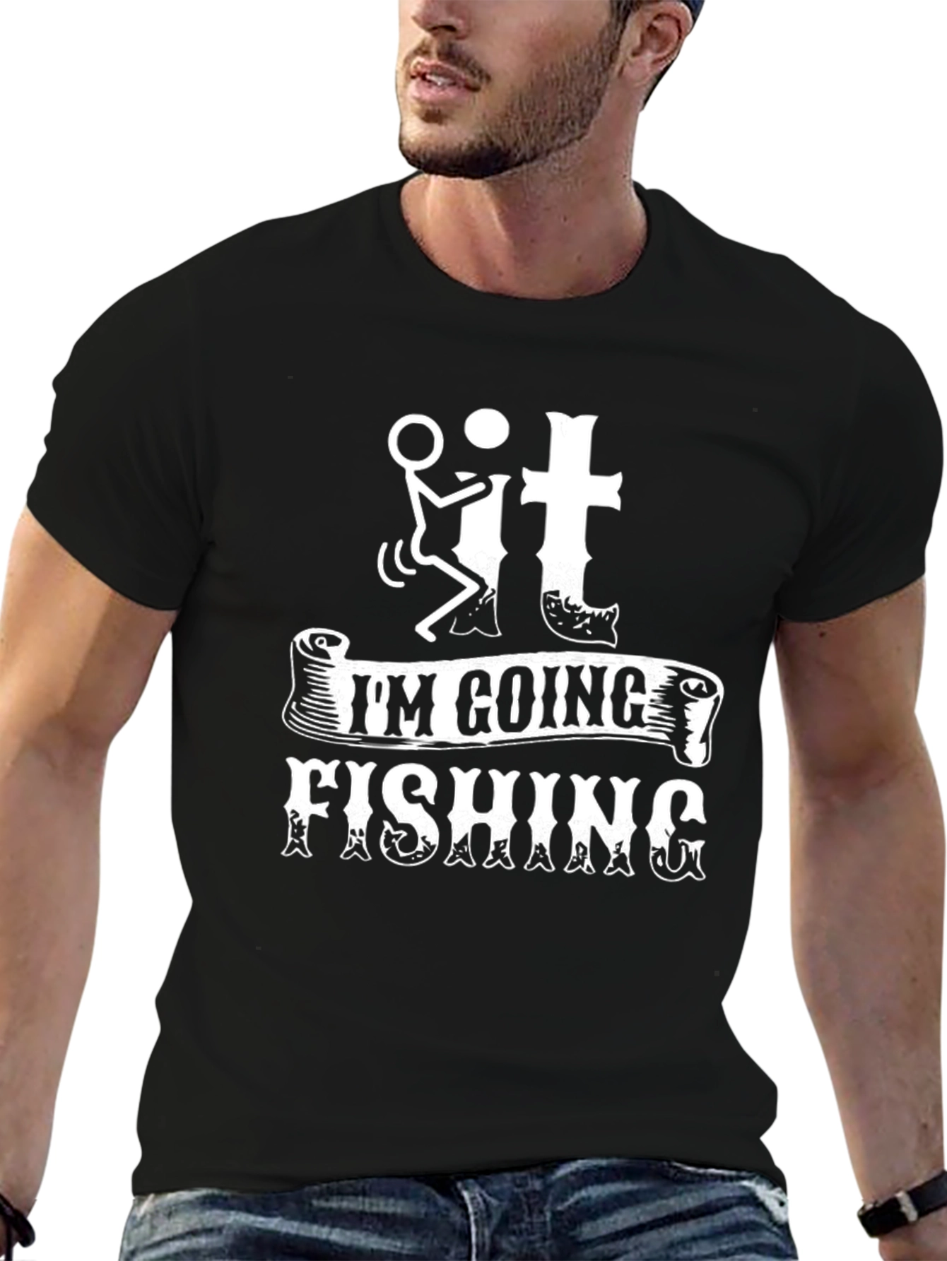 Black Funny Fishing T-Shirt - Black Graphic Tee view 6