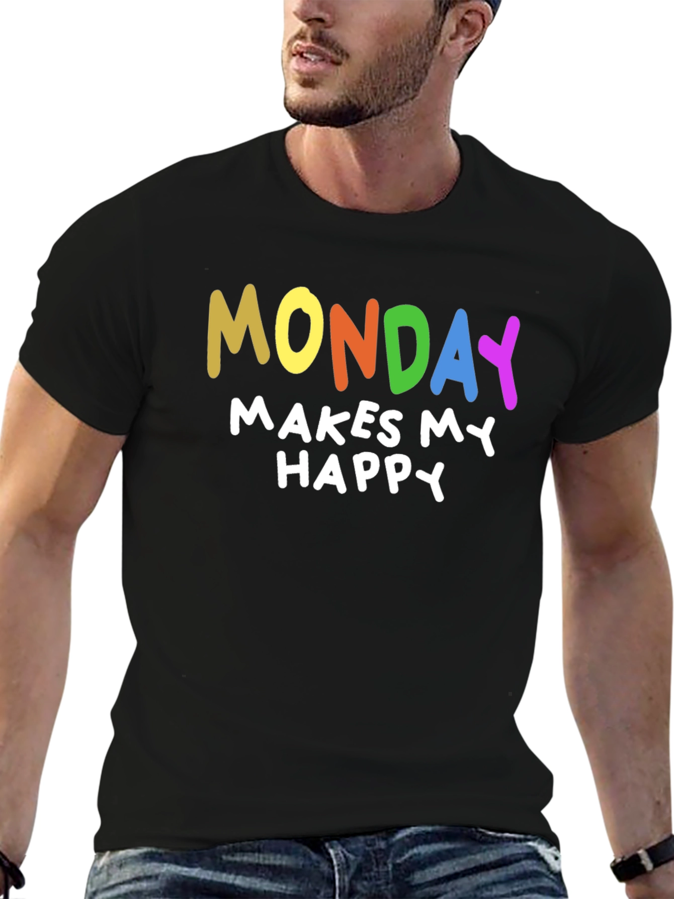 Black Funny Monday Makes Me Happy T-Shirt view 6