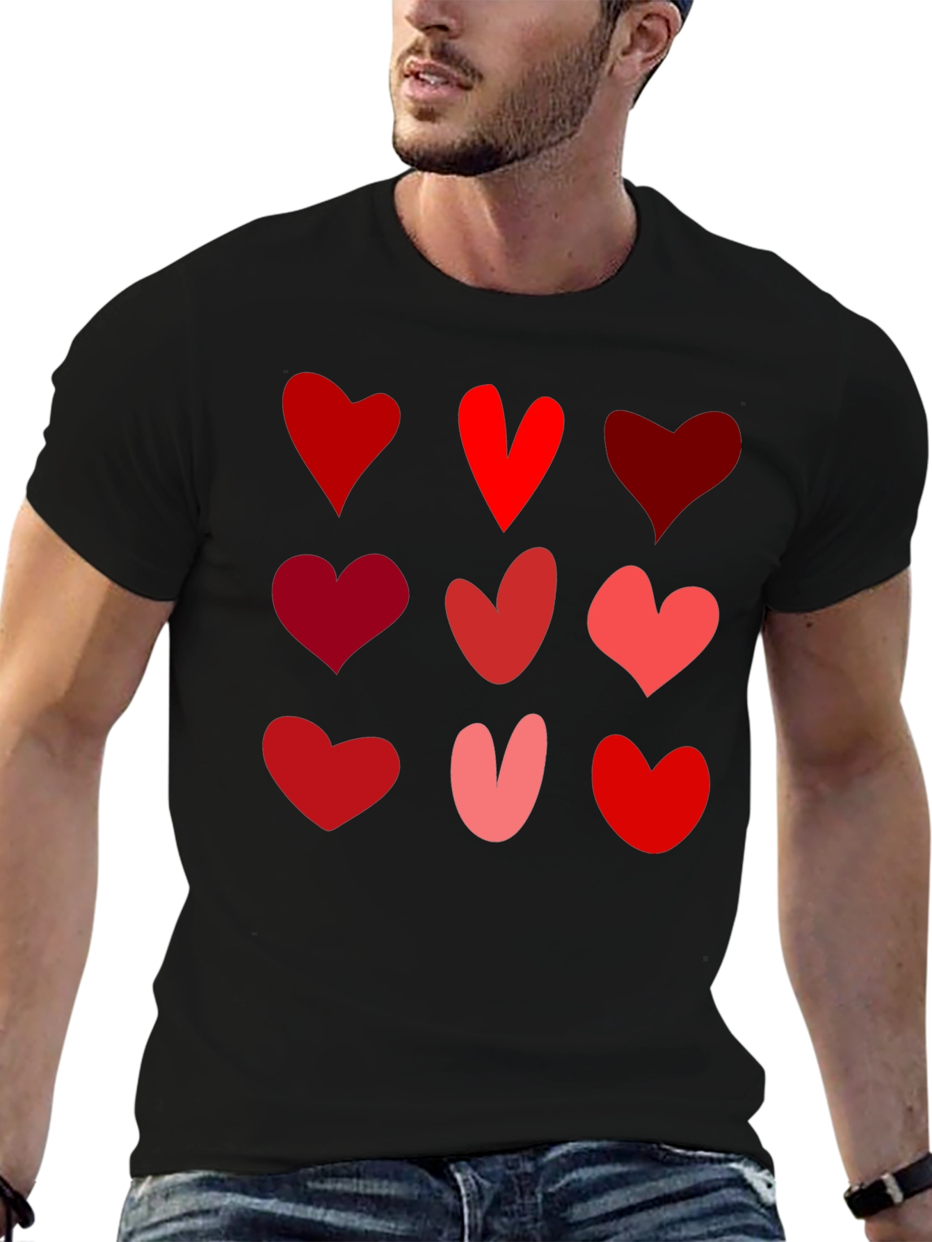 Black Heart Pattern Black T-Shirt view 6
