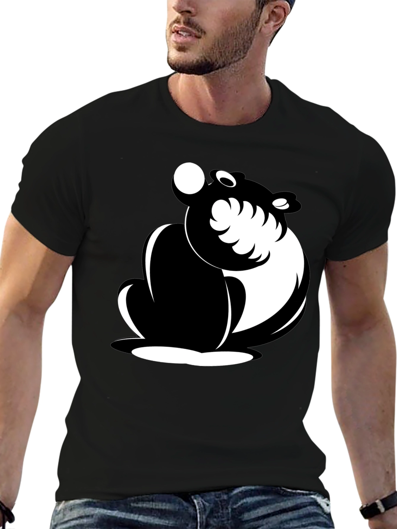 Black Black Cartoon Bear Graphic T-Shirt view 6