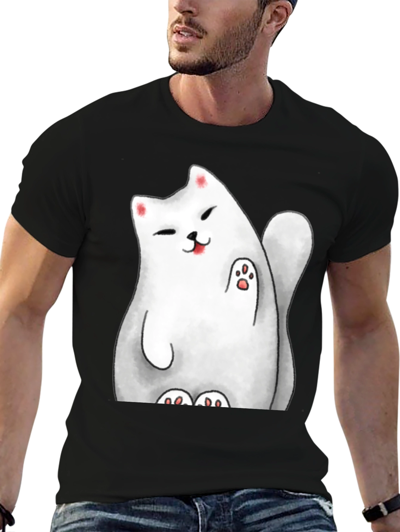 Black Lucky Cat Graphic Tee - Cute Cartoon Style view 6