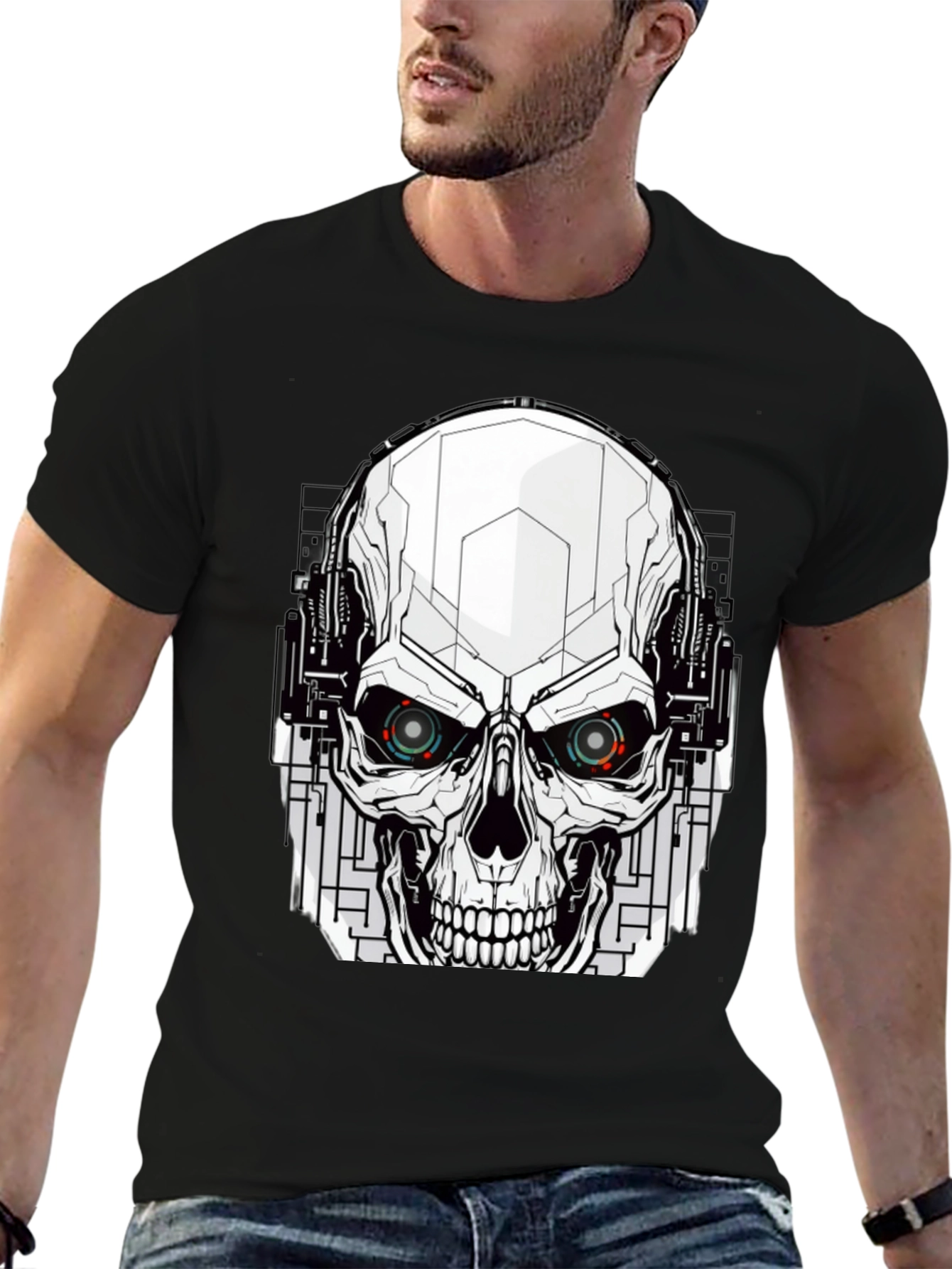 Black Tech Skull Graphic Tee - Edgy Streetwear view 6