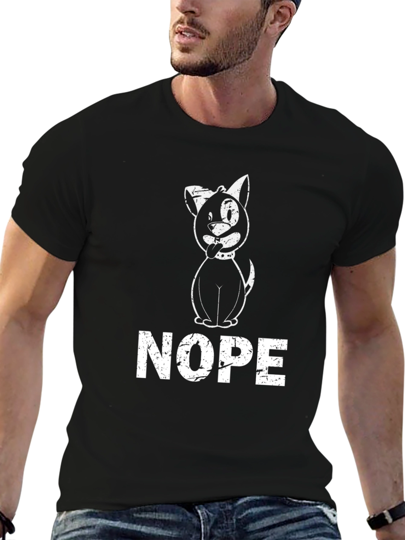 Black Nope Dog T-Shirt - Funny Graphic Tee view 6