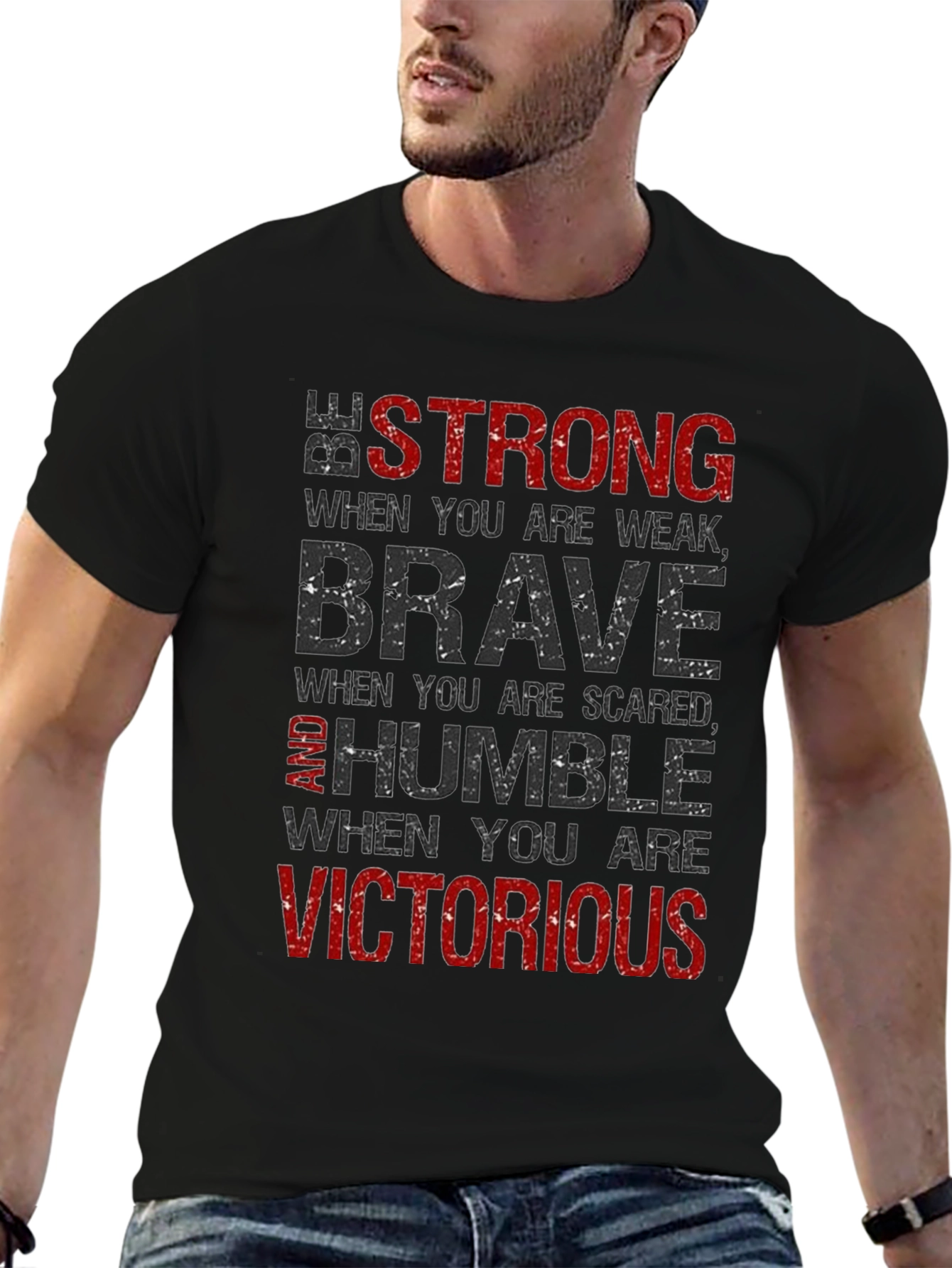 Black Strong Brave Humble Victorious Graphic T-Shirt view 6